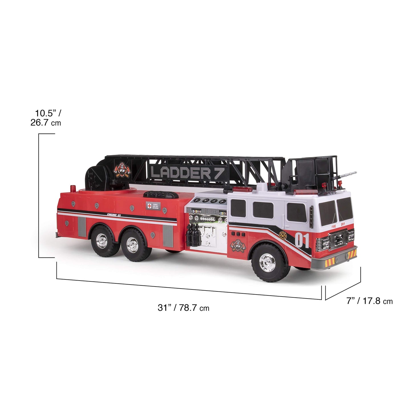 Mighty Fleet Titans 29" Jumbo Toy Fire Truck - Realistic Flashing Lights, Siren Sounds & Extendable Rotating Ladder - Durable, Interactive Vehicle Toy