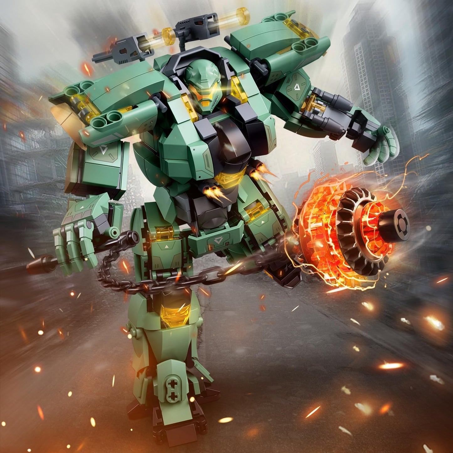 HIGH GODO Wheel Hammer Mech Robot Transforming Building Blocks Set for Adults, City Warrior Justice Hero Soldier Mech Model Building Kit, Cool