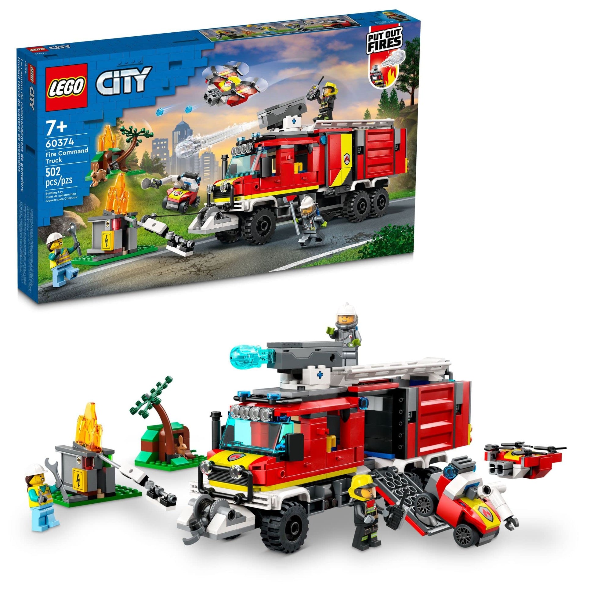 LEGO City Fire Command Truck Building Set - Fire Truck Toy with Land & Air Drones for Boys & Girls, Ages 7+ - Kids Pretend Play Toy with 3 Minifigures