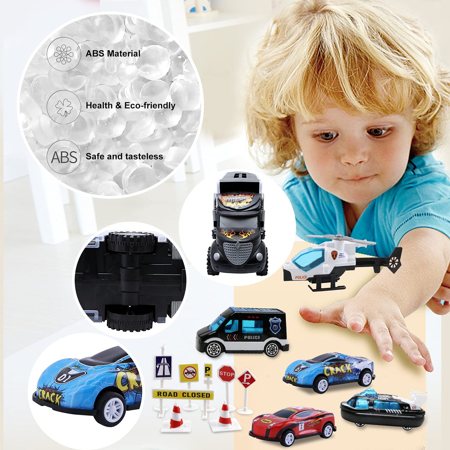 Toddler Toys for 3-4 Year Old Boys,Large Transport Cars Carrier Set Truck Toys with 12 Die cast Vehicles Truck Toys Cars,Ideal Christmas Easter Gifts
