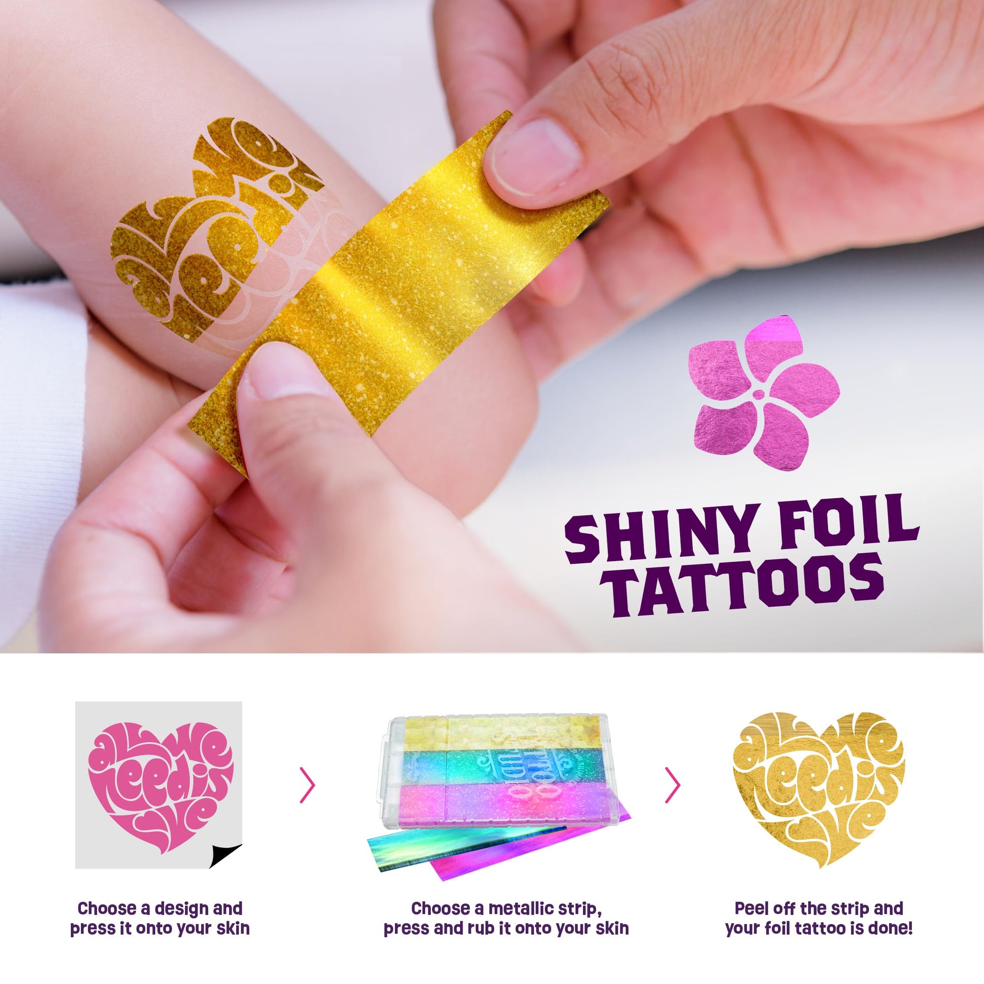 Pretty Me Glitter Tattoo Kit for Kids - Glitter & Metallic Fake Tattoos for Girls - Birthday Gift Ideas for Girl - Temporary Tattoo Set - Craft Kits