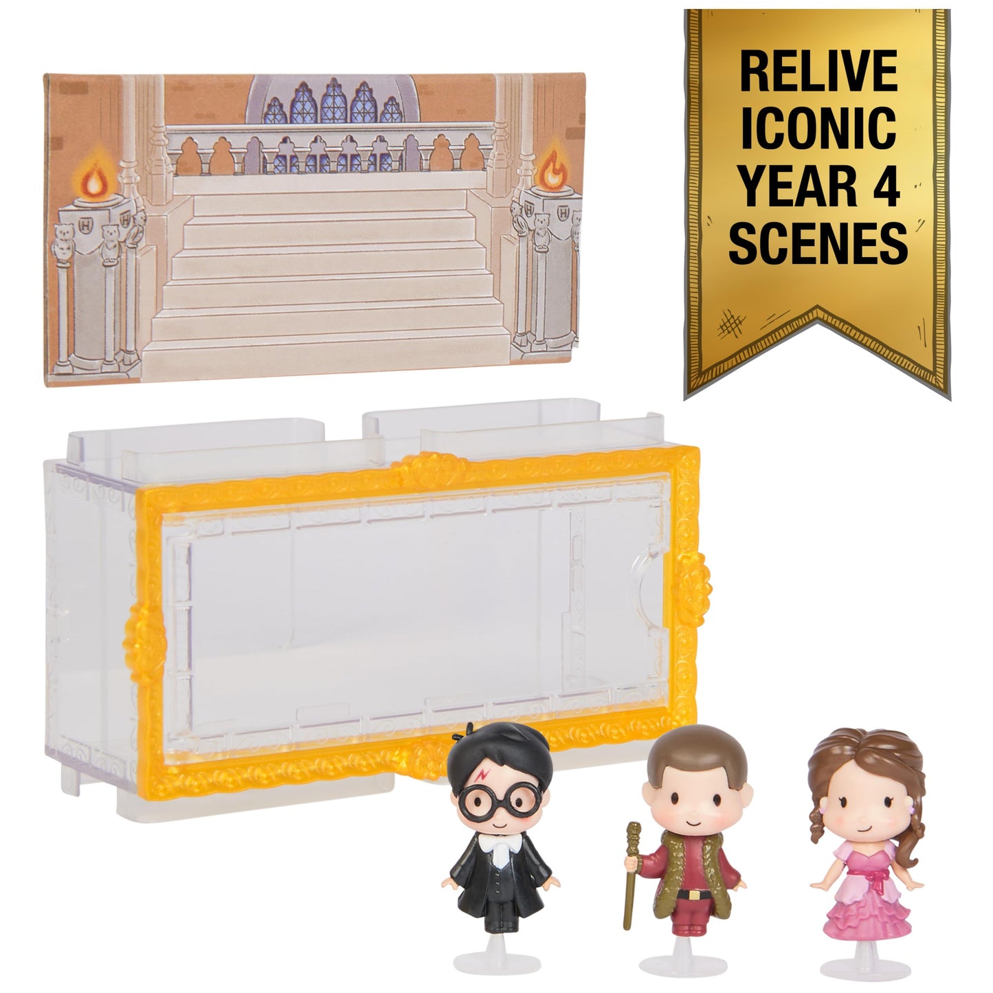 Wizarding World Harry Potter, Micro Magical Moments Year 4 Figure Set with Harry, Hermione, Viktor Krum & Display Case, Kids Toys for Ages 6 and up