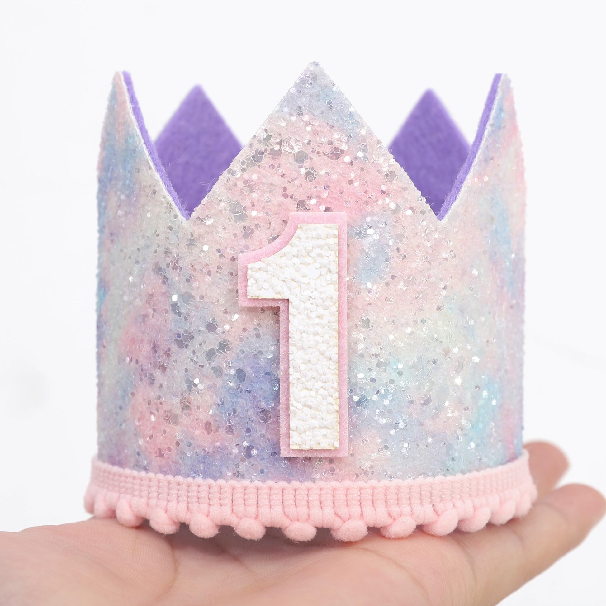 YOUAME Baby Girl First Birthday Decorations - Pastel Rainbow 1st Birthday Crown?Space Theme Cake Smash Party Hat,Pastel Rainbow Glitter Mini Party
