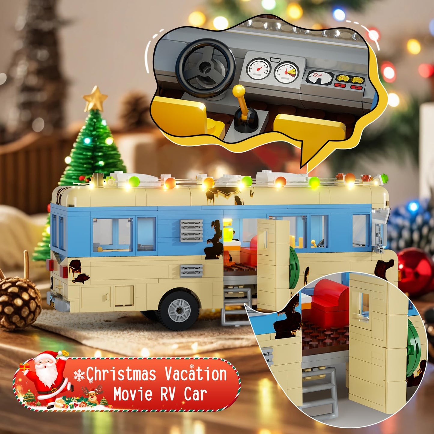 Christmas Vacation RV Building Blocks with Light, Eddie's RV Snow Camper Van Model Building Set, Christmas Vacation Holiday Caravan Car Xmas Present