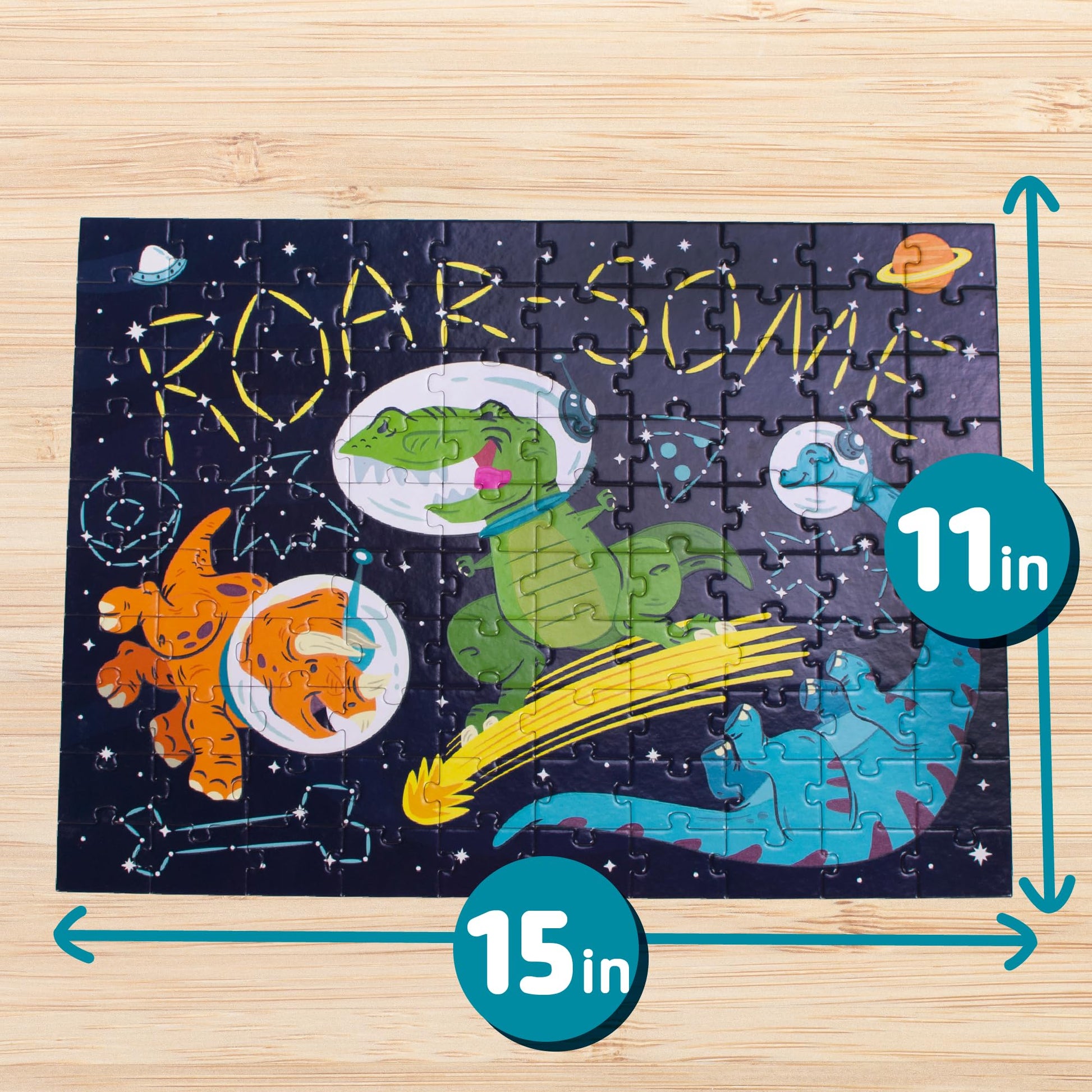 Chuckle & Roar - Roar-Some Glow in The Dark Jigsaw Puzzle for Kids - 100 Piece Educational Space Dino Puzzle - Ages 6+ - Fun Learning, Fine Motor