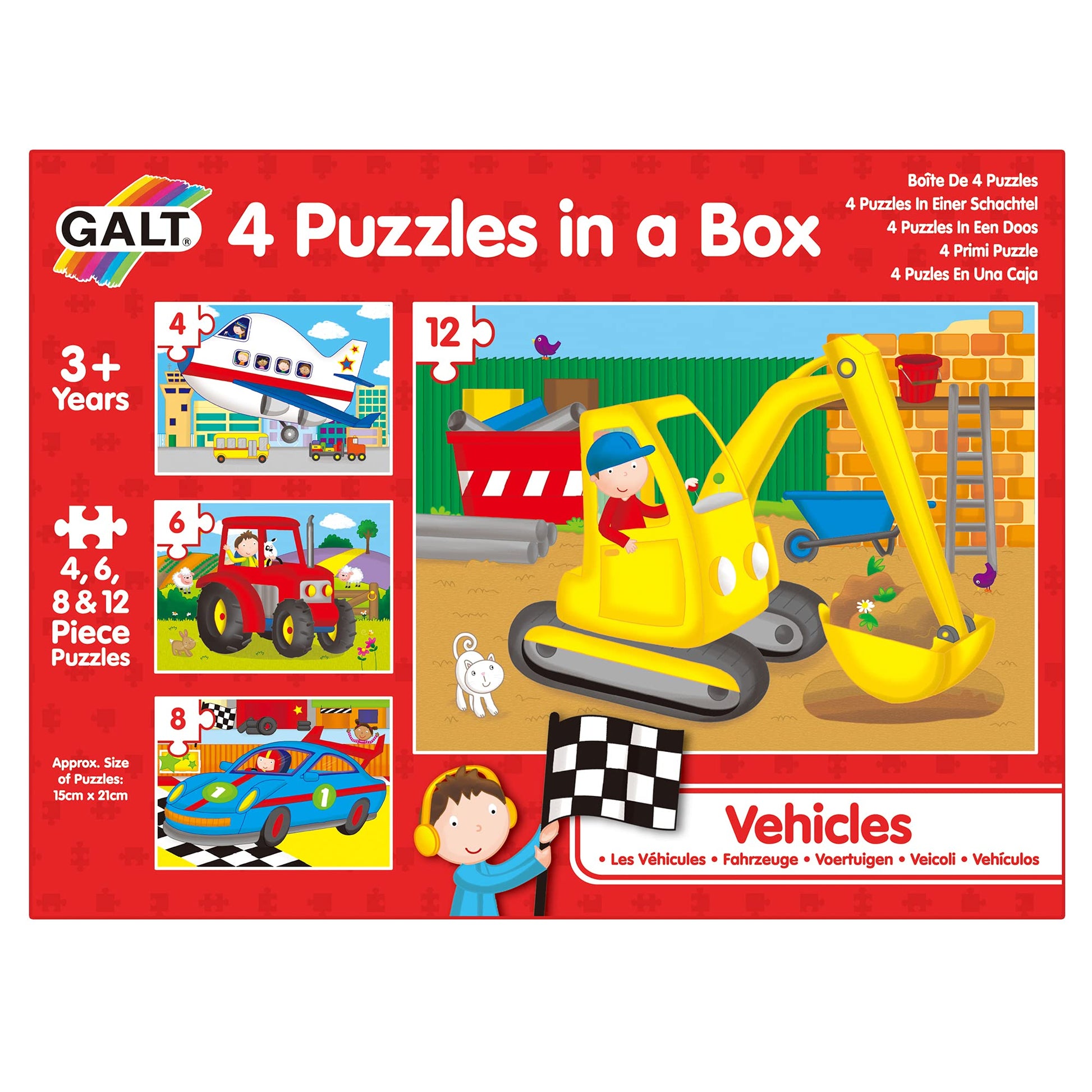 Galt Toys, 4 Puzzles in A Box - Vehicles, for Ages 36