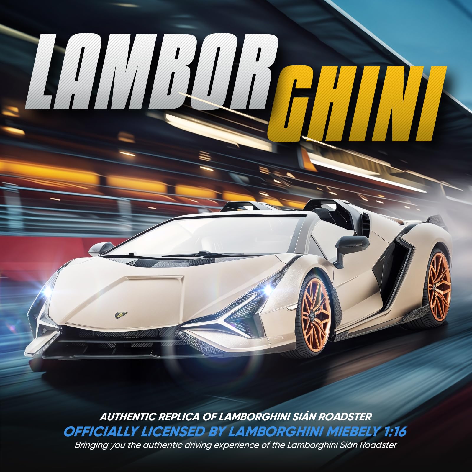 MIEBELY Lamborghini Remote Control Car, 1:16 Scale Lambo Toy Car 7.4V 500mAh Officially Licensed 12Km/h Rc Cars with Led Light 2.4Ghz Model Car
