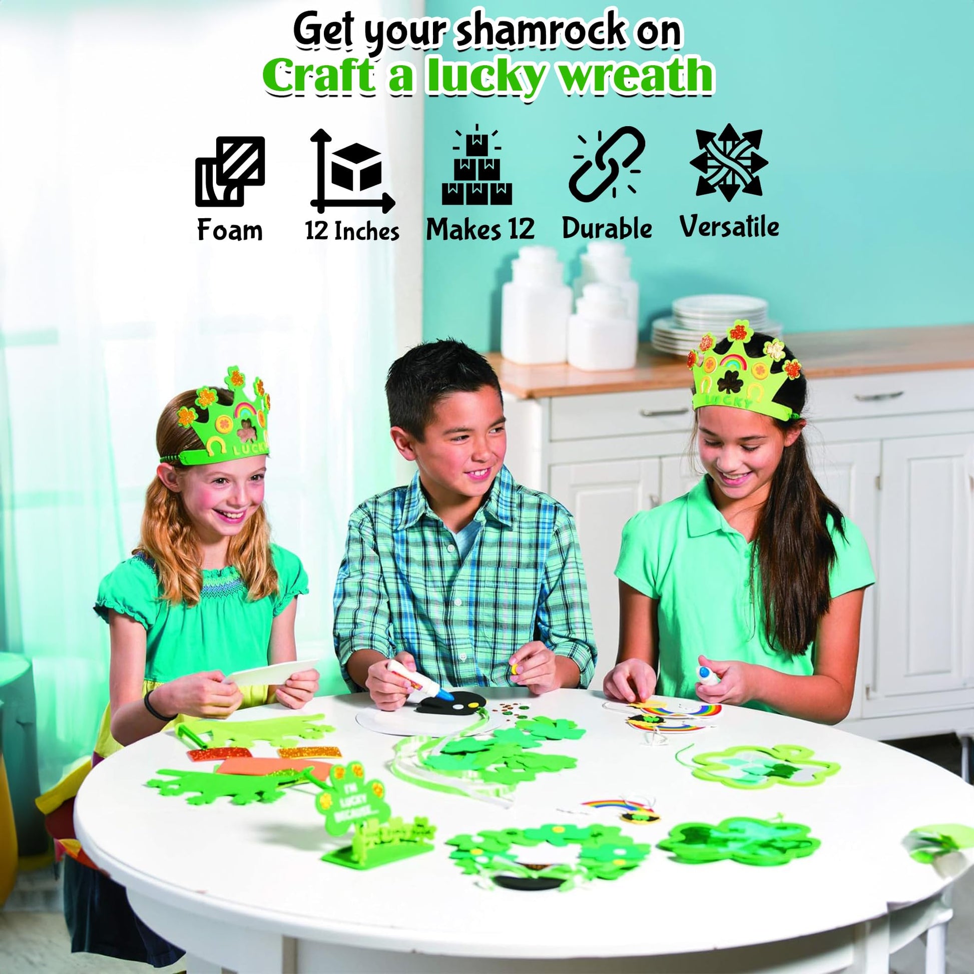 Fun Express Foam Shamrock Wreath Craft Kit - Makes 12 - St. Patrick's Day Crafts for Kids