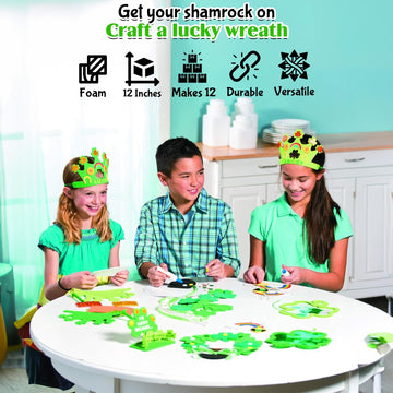 Fun Express Foam Shamrock Wreath Craft Kit - Makes 12 - St. Patrick's Day Crafts for Kids