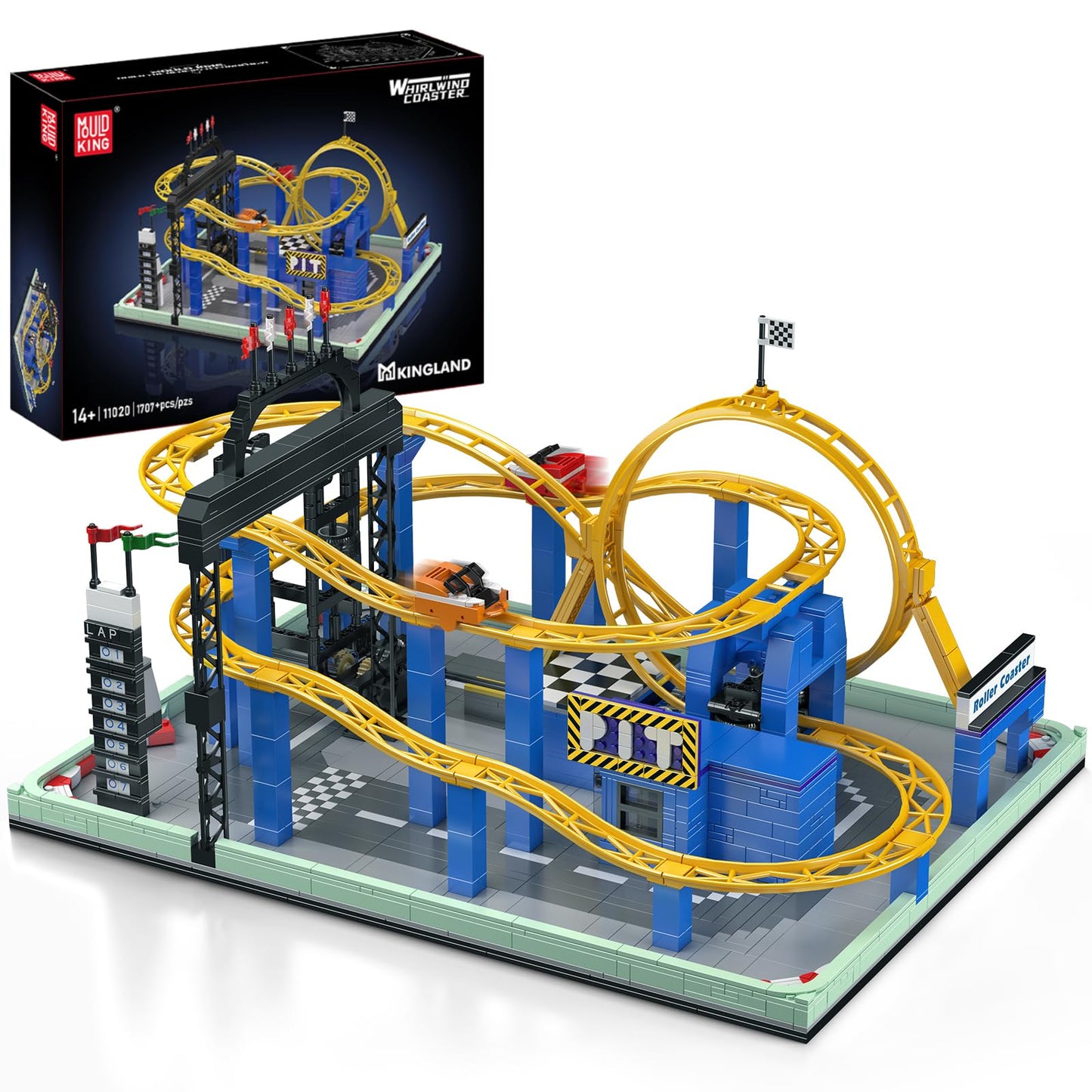 Mould King Roller Coaster Building Set, Large Amusement Park Coaster Model Kit with Motors, Whirlwind Coaster Creative Gift for Adults, STEM Toy Kit