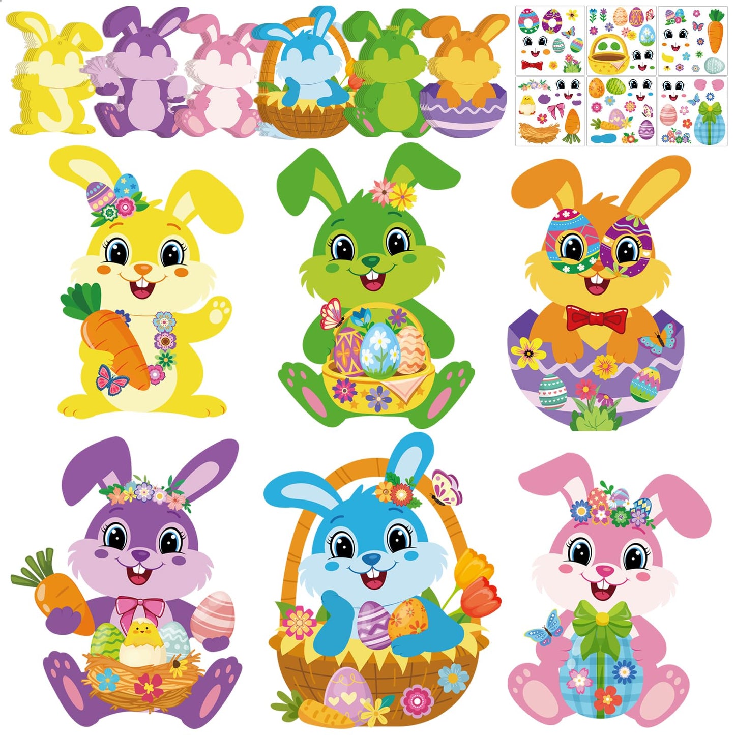 Sealmic Easter Bunny Craft Kit for Kids DIY Make Your Own Bunny Card Set Happy Easter Egg Bunny Sticker for Kids Decoration Holiday Celebration