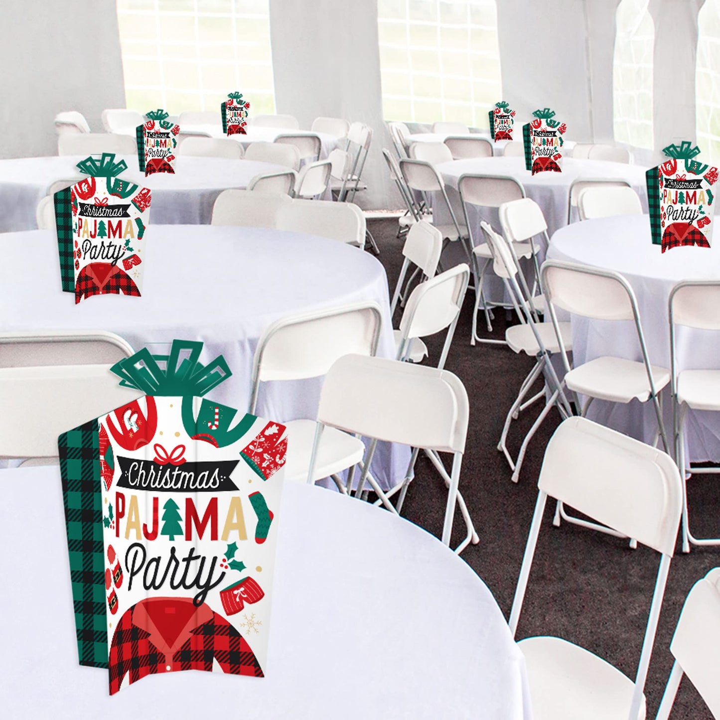 Big Dot of Happiness Christmas Pajamas - Table Decorations - Holiday Plaid PJ Party Fold and Flare Centerpieces - 10 Count