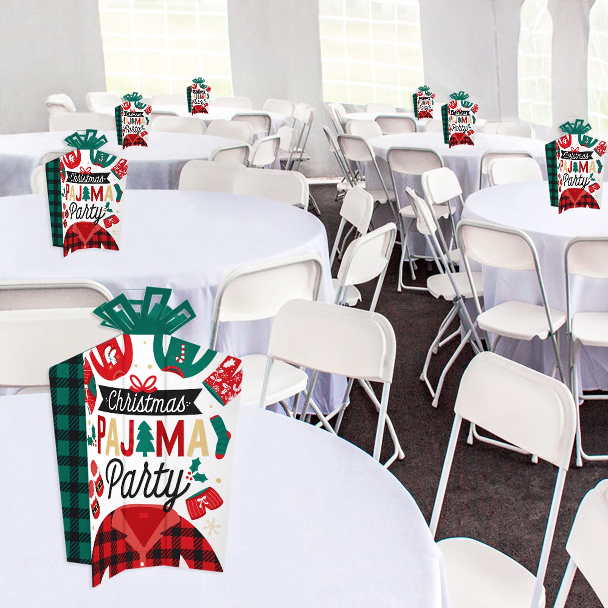 Big Dot of Happiness Christmas Pajamas - Table Decorations - Holiday Plaid PJ Party Fold and Flare Centerpieces - 10 Count