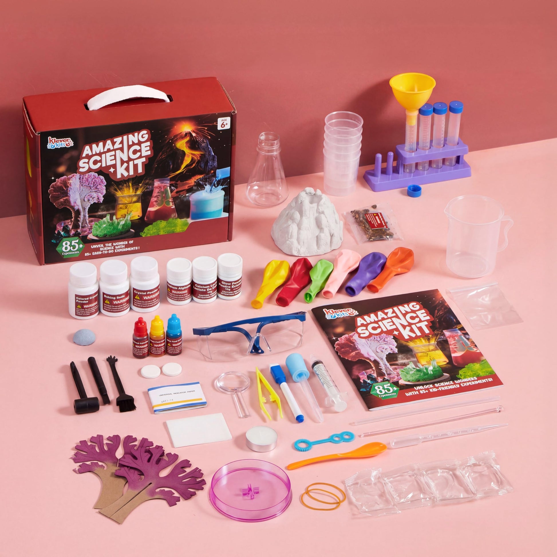 Klever Kits Amazing Science Kits- 85+ Experiments Educational Toys, STEM Activities with Erupting Volcano and Growing Crystal Tree for Kids Aged 6 7