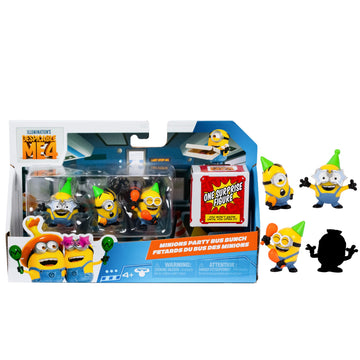 Minions Despicable Me 4-4 Figure Packs Party Bus Bunch | 2 inch Collectible Figures | Pack Has 3 Figures Visible Plus 1 Surprise Figure Hidden