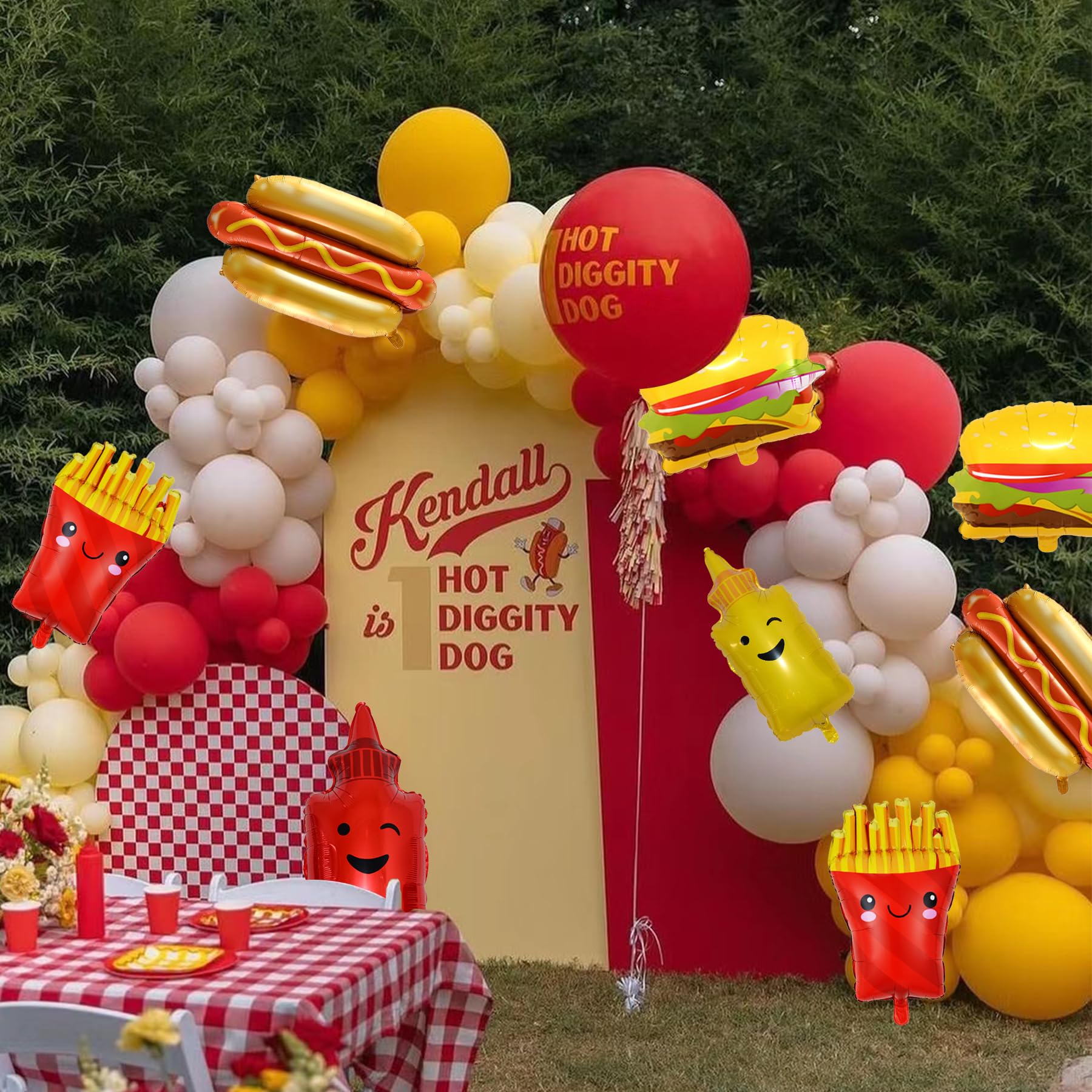 10Pcs BBQ Party Balloons,Food Themed Foil Balloons Hot Dog Hamburger Ketchup French fries Mustard Bottle for Picnic Snacks Baby Shower Birthday Party