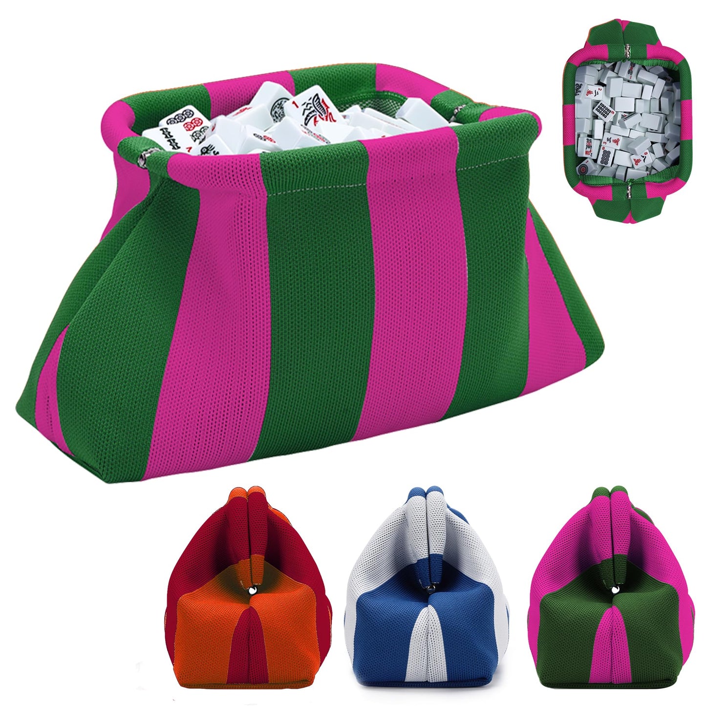 Xovnfp Mahjong Tile Bag, Knitted Mahjong Pouch with Snap Frame - Wide Opening Storage Carry Bag for Tiles