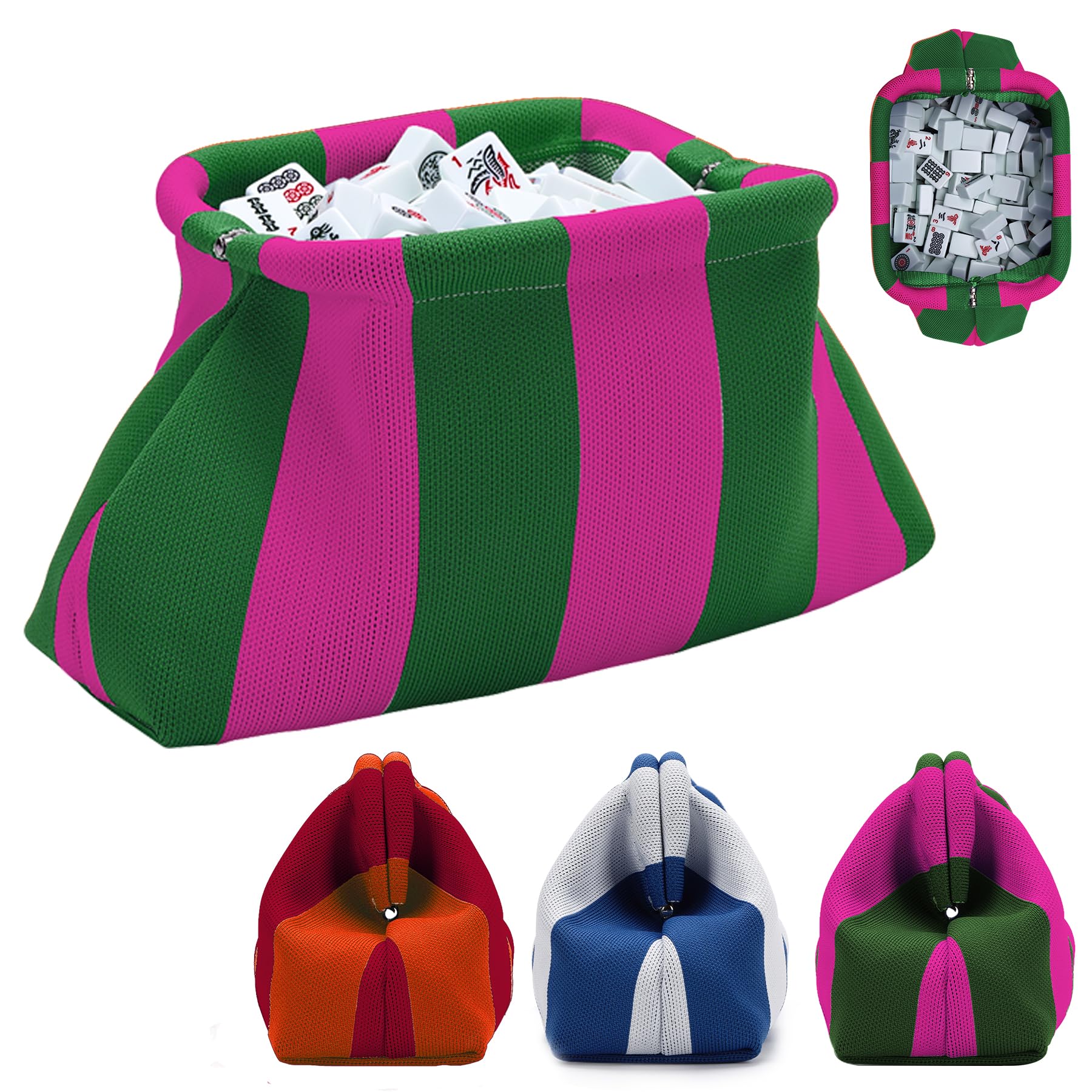 Xovnfp Mahjong Tile Bag, Knitted Mahjong Pouch with Snap Frame - Wide Opening Storage Carry Bag for Tiles