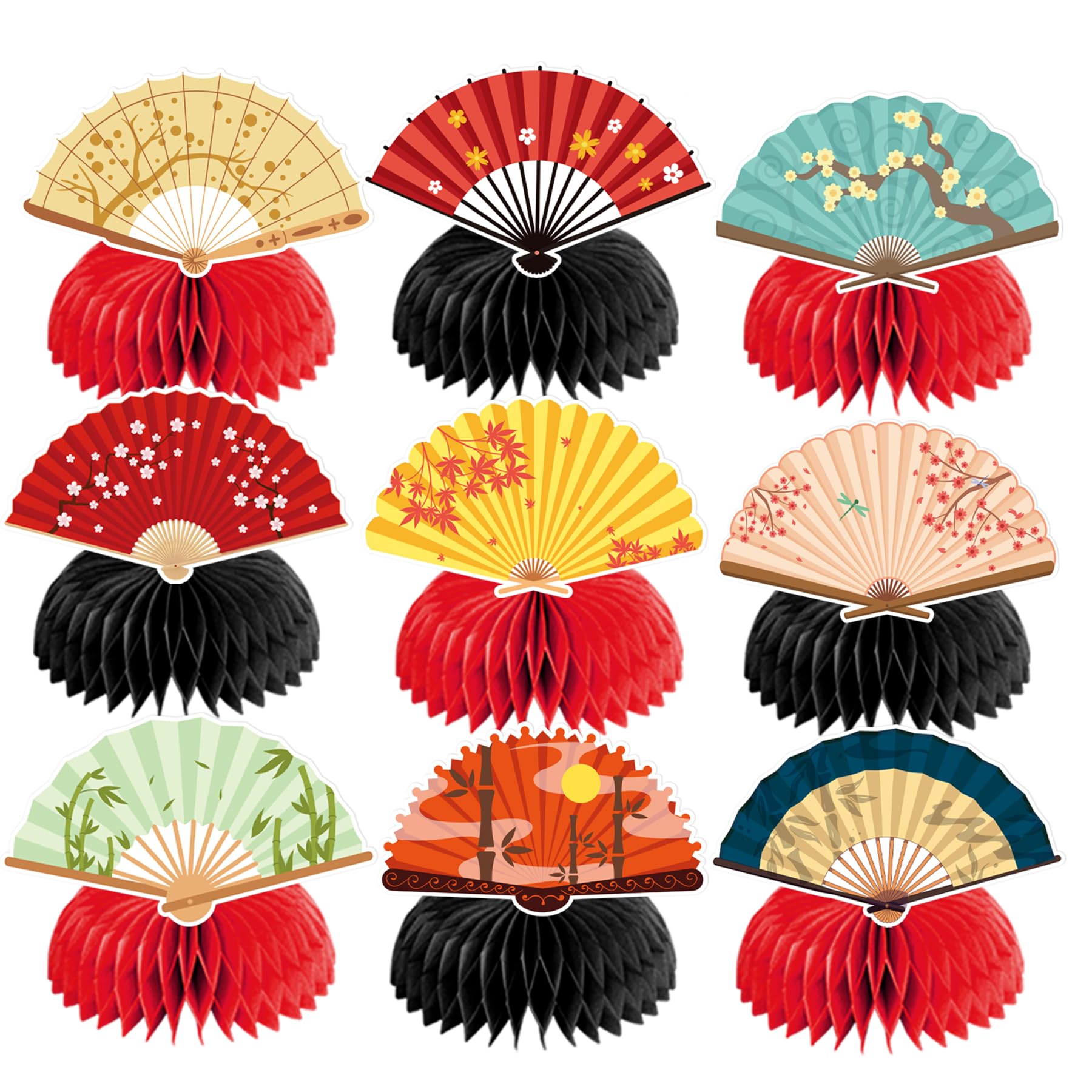 9 Pcs Folding Fans Honeycomb Centerpieces Japanese Folding Fans Birthday Centerpiece Decorations Folding Fans Table Decorations for Folding Fans Party