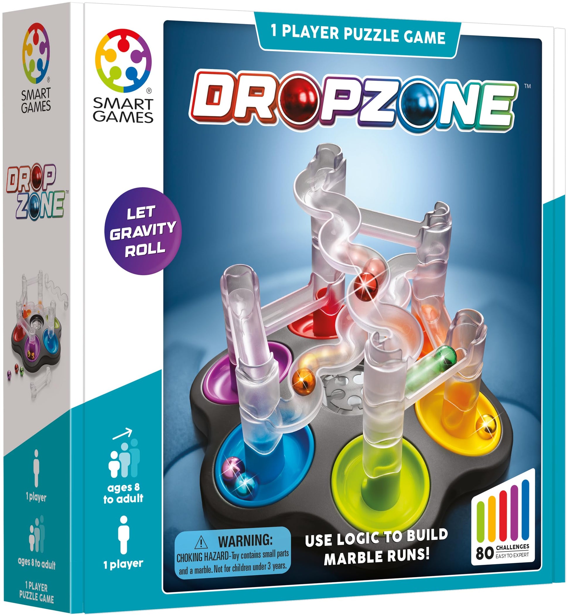 SmartGames Drop Zone - Gravity-Powered Logic Puzzle with 80 Challenges for Ages 8+