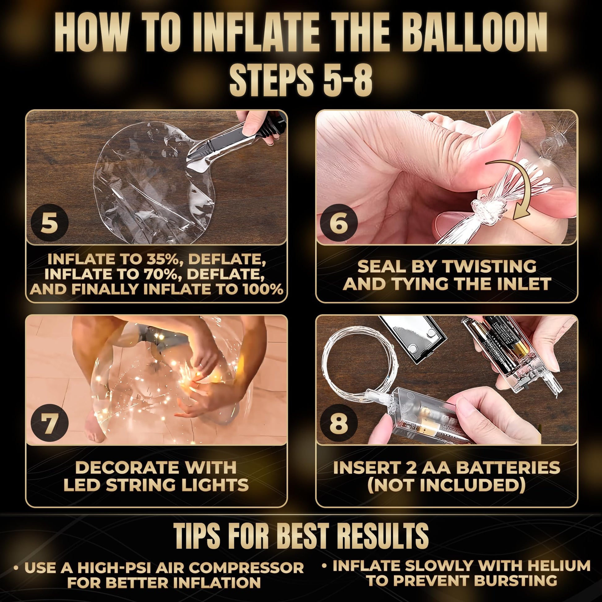 Light Up Balloons 10 Pack, 20 Inch Clear Balloons with LED Lights