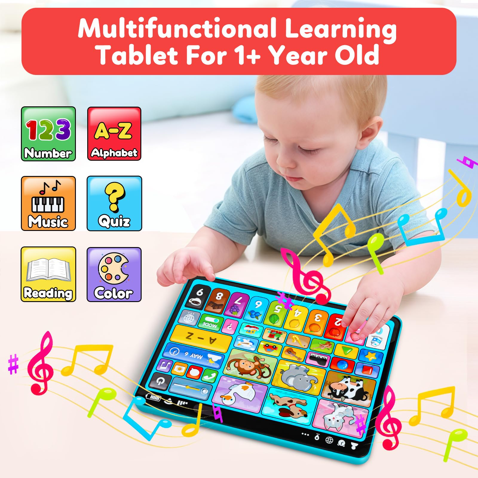 Peacurh Trilingual Learning Toy Tablet with Music & Sound, Montessori Speech Musical Therapy Toys, Gifts for Boy, Girl, Baby, Toddler, for Age 1, 2, 3