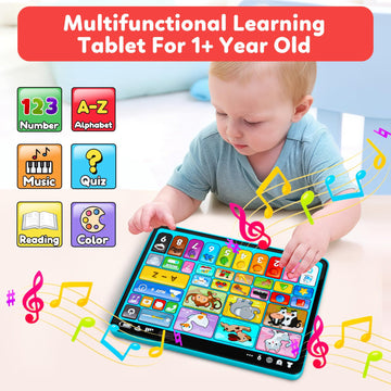 Peacurh Trilingual Learning Toy Tablet with Music & Sound, Montessori Speech Musical Therapy Toys, Gifts for Boy, Girl, Baby, Toddler, for Age 1, 2, 3