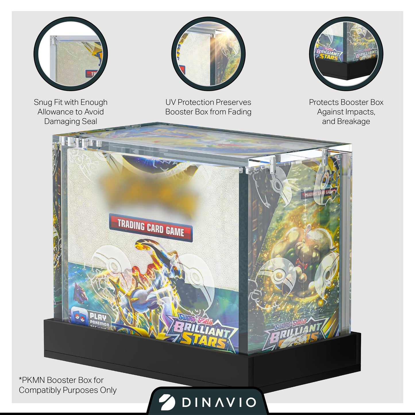 Dinavio Crafthouse PKMN Booster Box Case Acrylic Display - Booster Box Protector Case - 8mm + 5mm Acrylic 5x3mm Magnets - Compatible with PKMN Booster