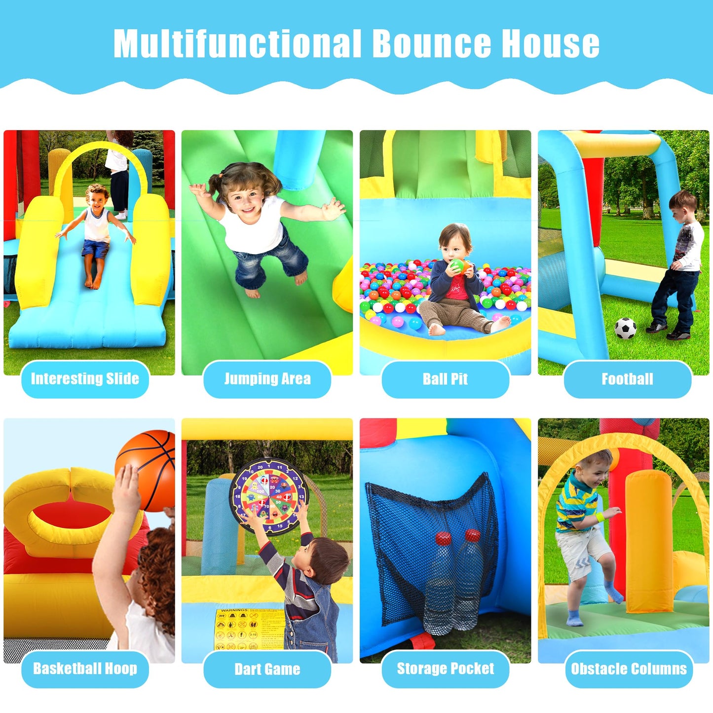 WELLFUNTIME Inflatable Bounce House with Blower, 9 in 1 Kids Bouncer