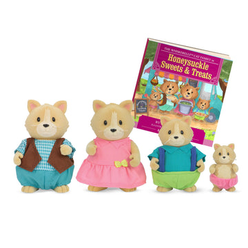 Li'l Woodzeez Cat Family Figure Set with Storybook, Whiskerelli, Playsets