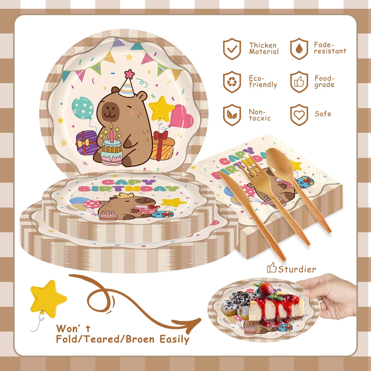 182pcs Capybara Birthday Party Decorations Plates Napkins Serve 20 Guests
