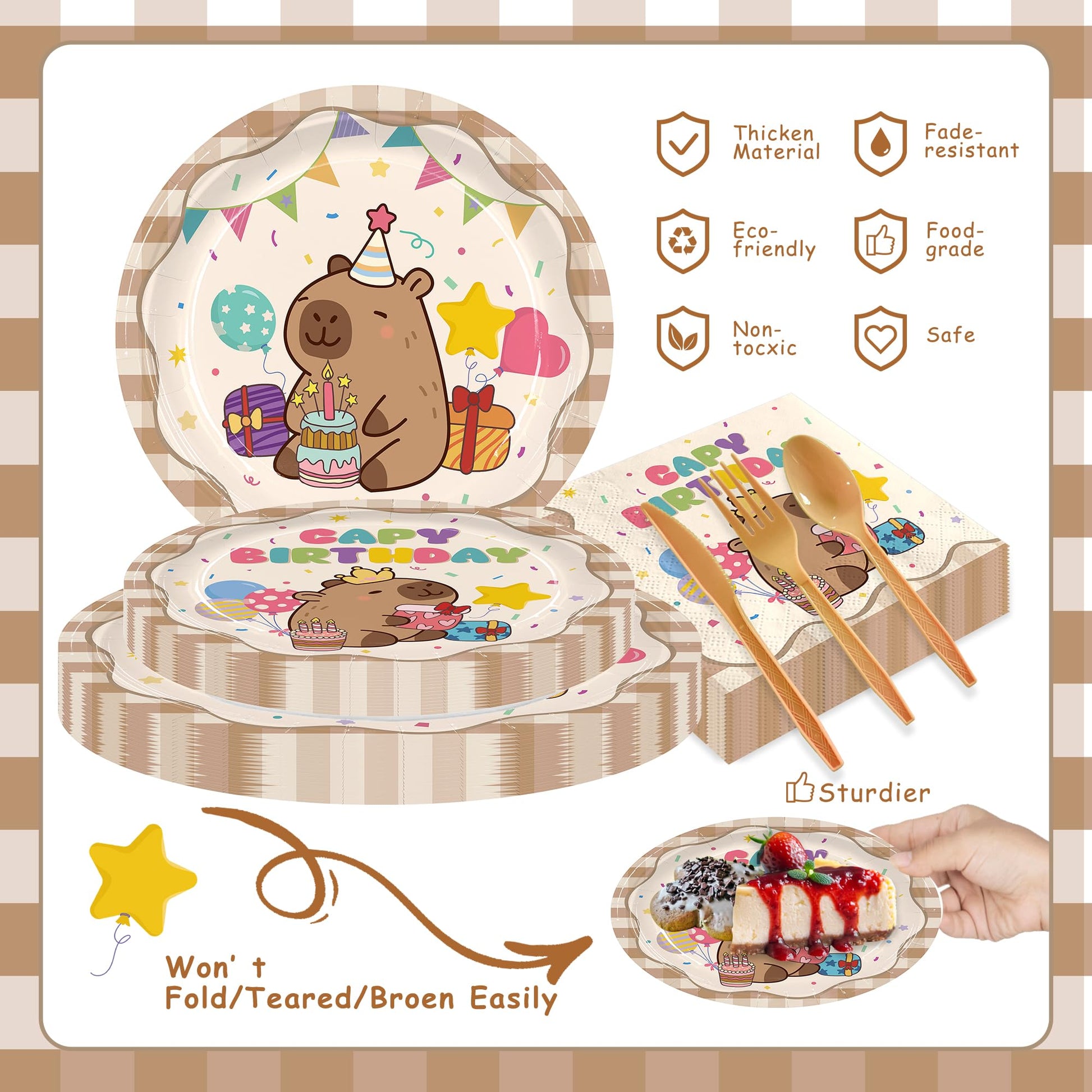 182pcs Capybara Birthday Party Decorations Plates Napkins Serve 20 Guests