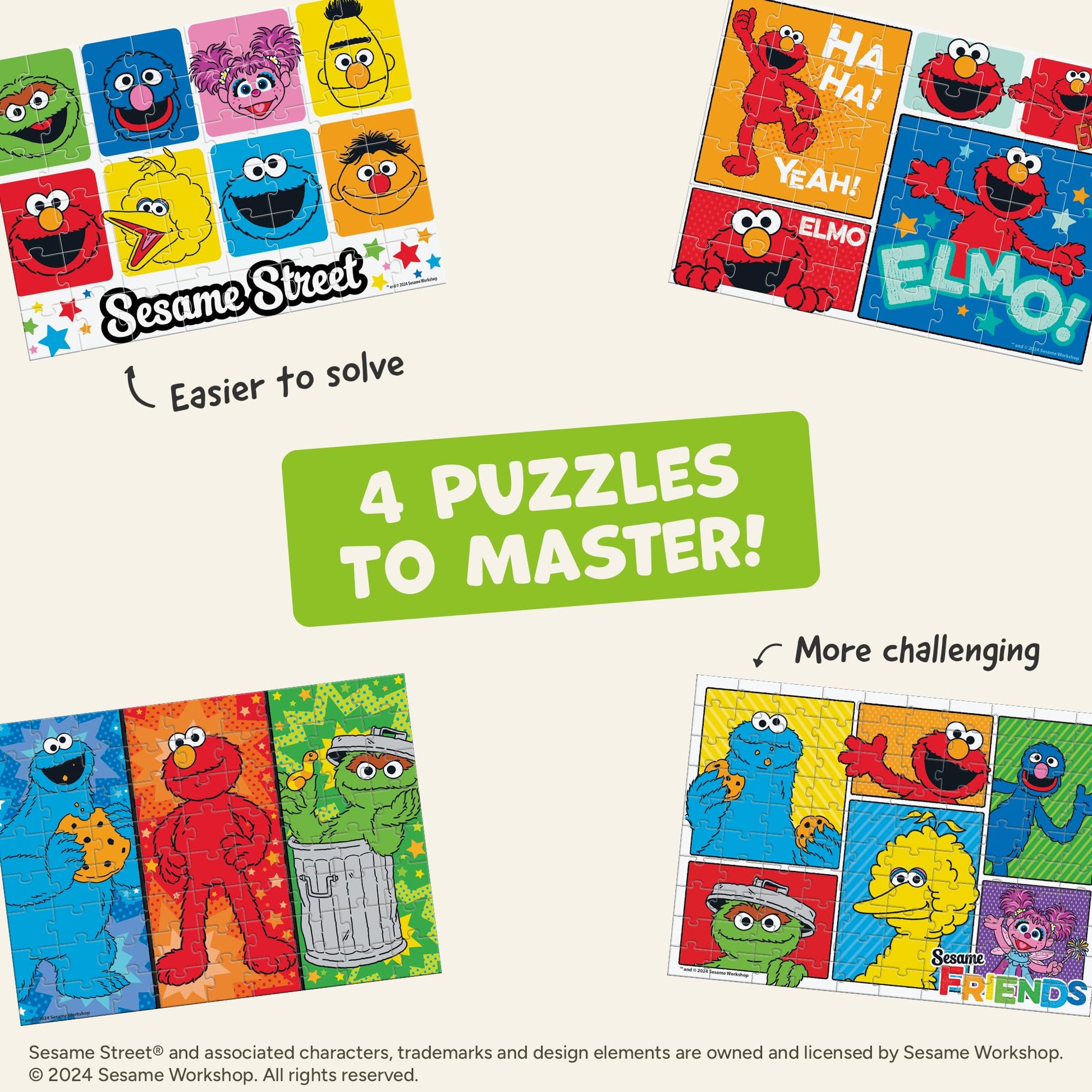 Buffalo Games - Sesame - 4 Pack Multi-Piece Puzzles for Kids Ages 3-6+