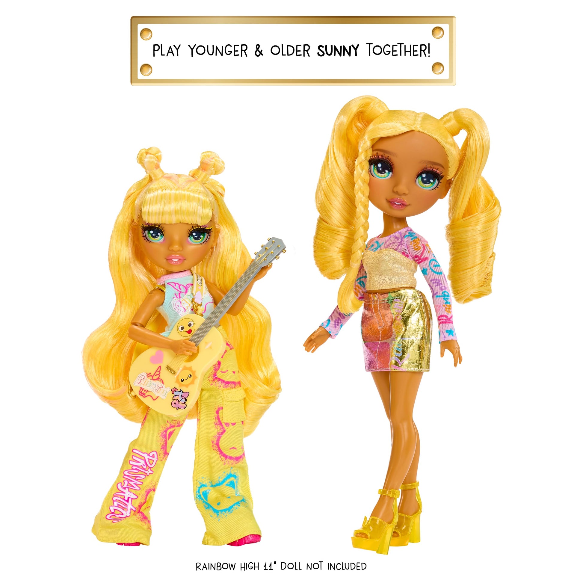 Rainbow High Jr High Rock Band - Sunny, Yellow 9” Fashion Doll with Guitar, Customize with Stickers, Posable, Great Toy Gift for Kids Ages 4+