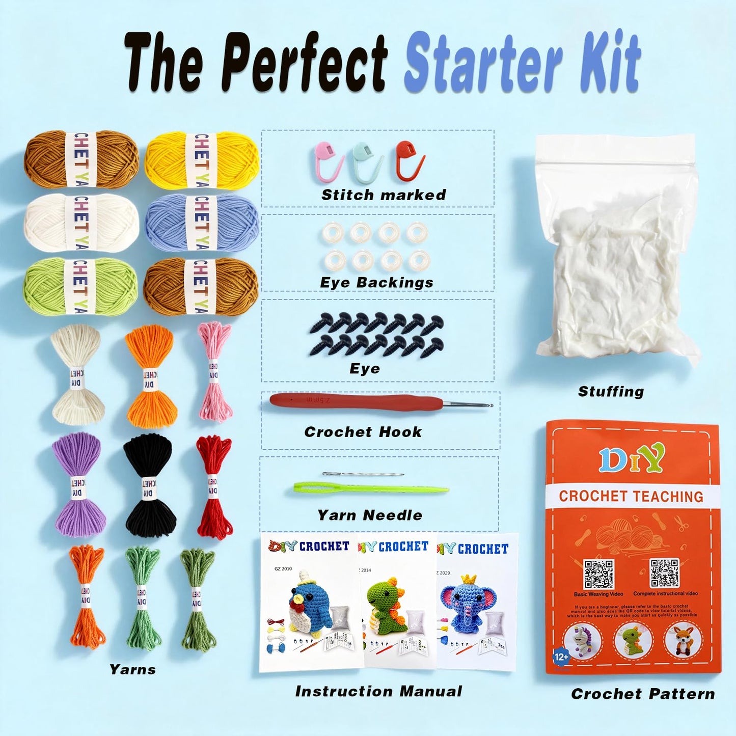 Cosminy 8Pcs Crochet Kit for Beginners, DIY Craft for Adults and Kids, Great Gift for Crochet Lovers, Crocheting Animal Kits with Step by Step