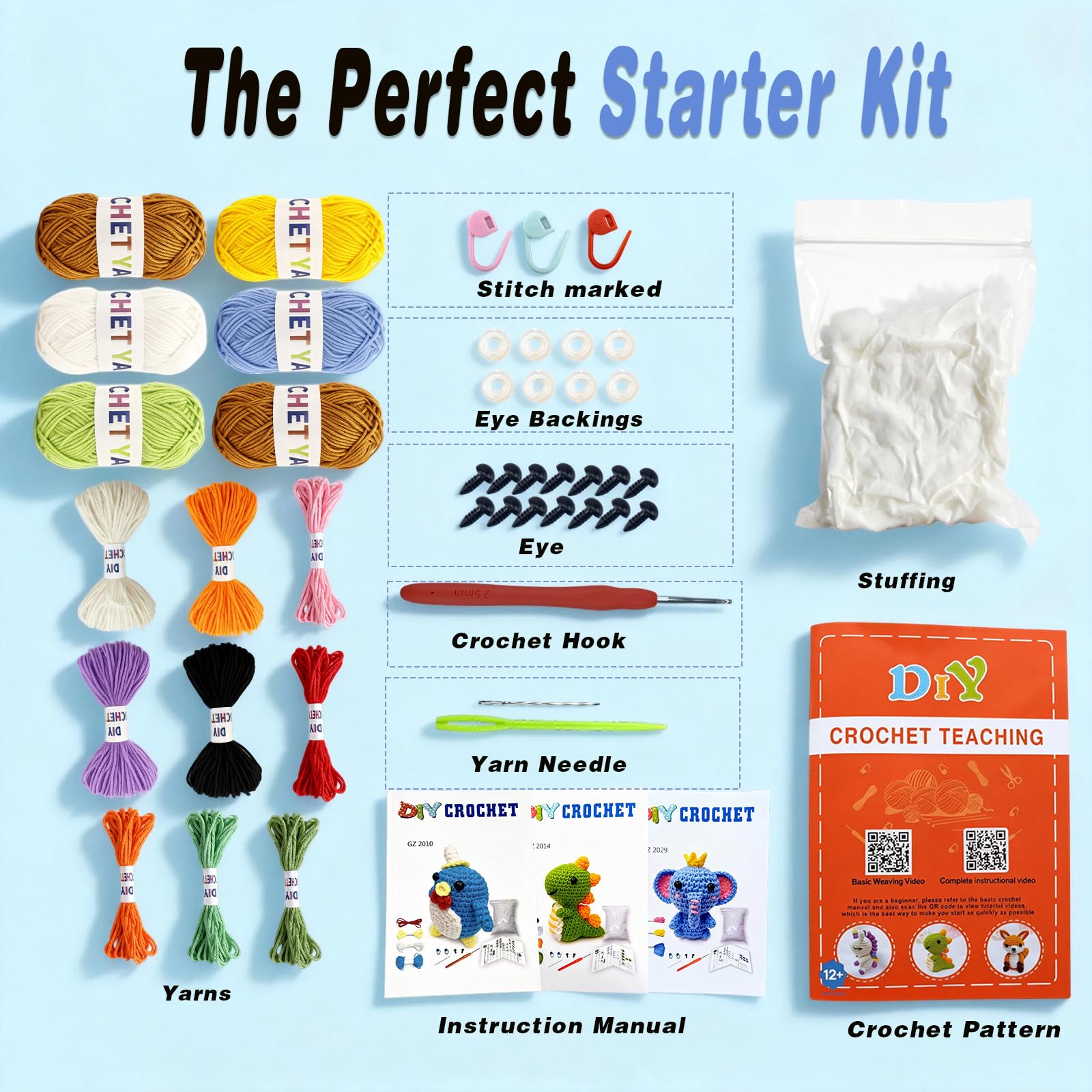 Cosminy 8Pcs Crochet Kit for Beginners, DIY Craft for Adults and Kids, Great Gift for Crochet Lovers, Crocheting Animal Kits with Step by Step