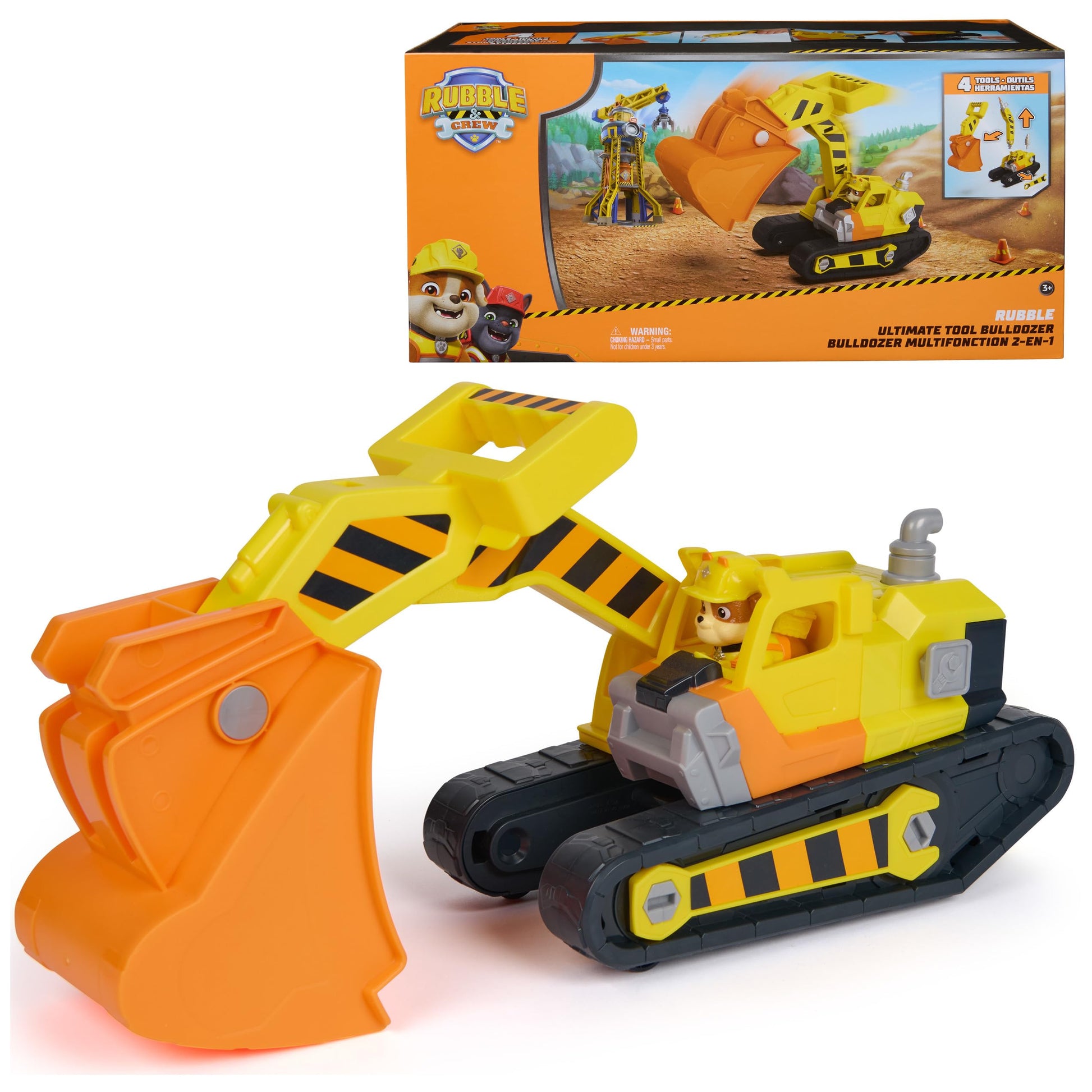 Rubble & Crew Rubble's Ultimate Tool Bulldozer Vehicle, Toy Truck with Action Figure, PAW Patrol Kids Toys for Boys & Girls Ages 3 and Up