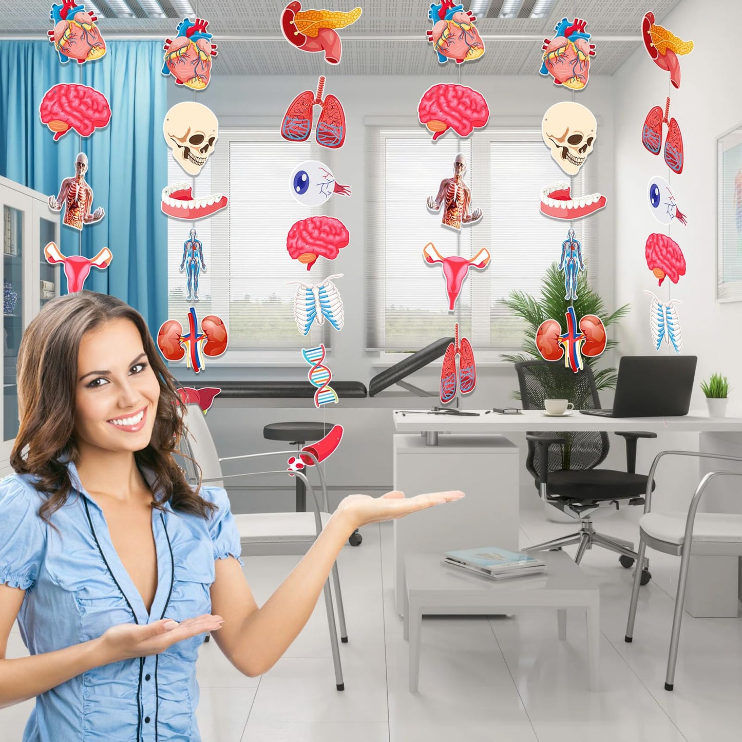 4 Strings 28 Pcs Anatomy Themed Hanging Banner, Human Body Parts Educational Cutouts Garland for Classroom Decorations, Science Party Supplies, School