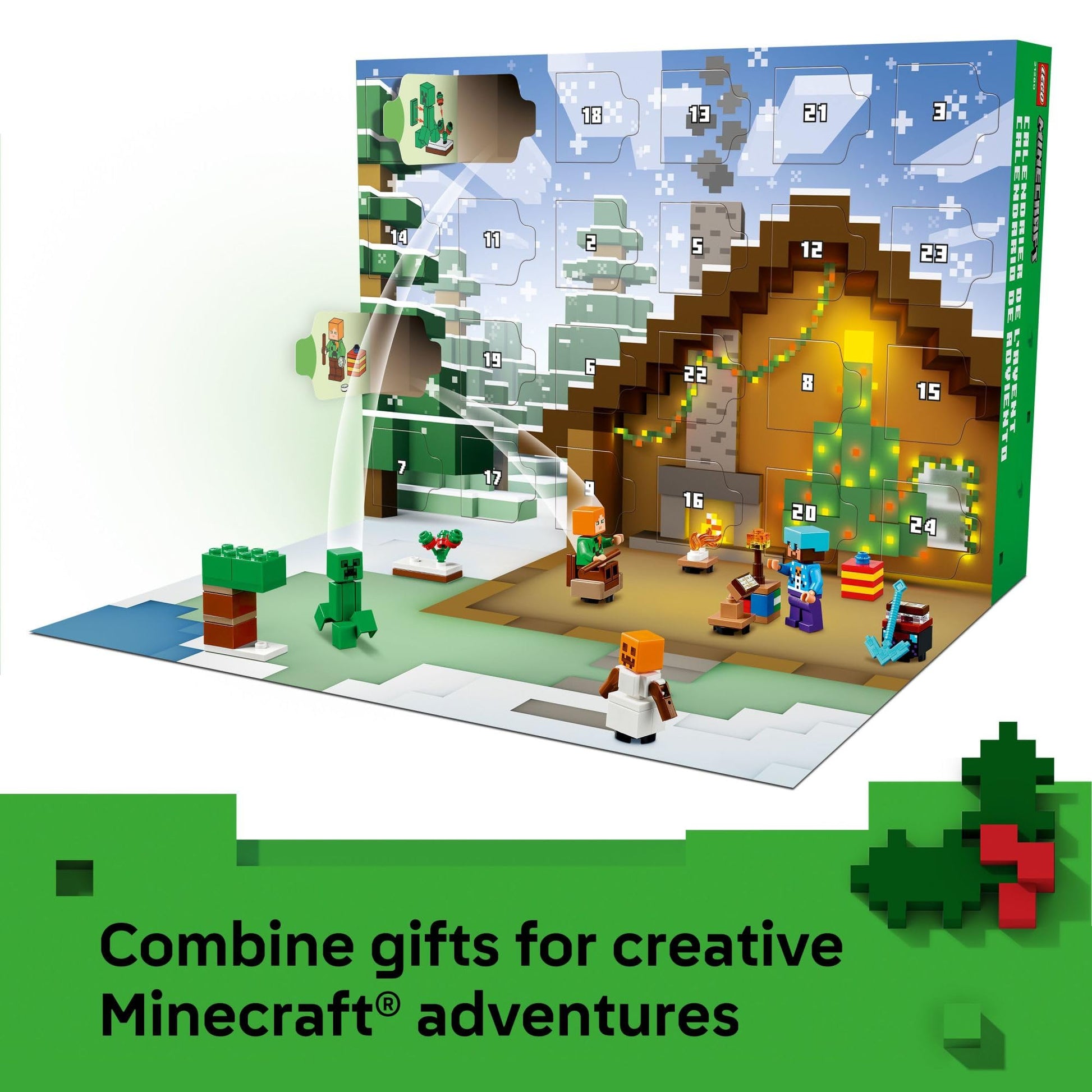 LEGO Minecraft Advent Calendar 2025 Building Toy - Kids Holiday Countdown Set for Boys & Girls, Ages 7+ - 24 Buildable Surprises & 8 Minifigures
