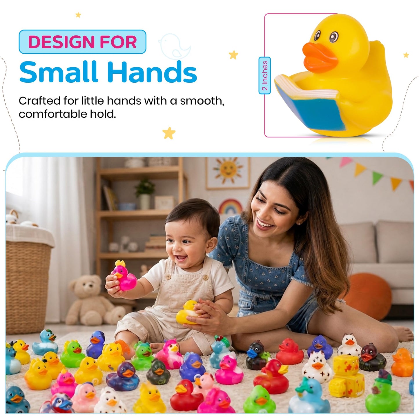 Kangaroo Mini Rubber Ducks Bulk Pack of 100 - Floating Baby Bath Toys for Kids - Classroom Rewards - Pool Party & Birthday Party Favors for Kid