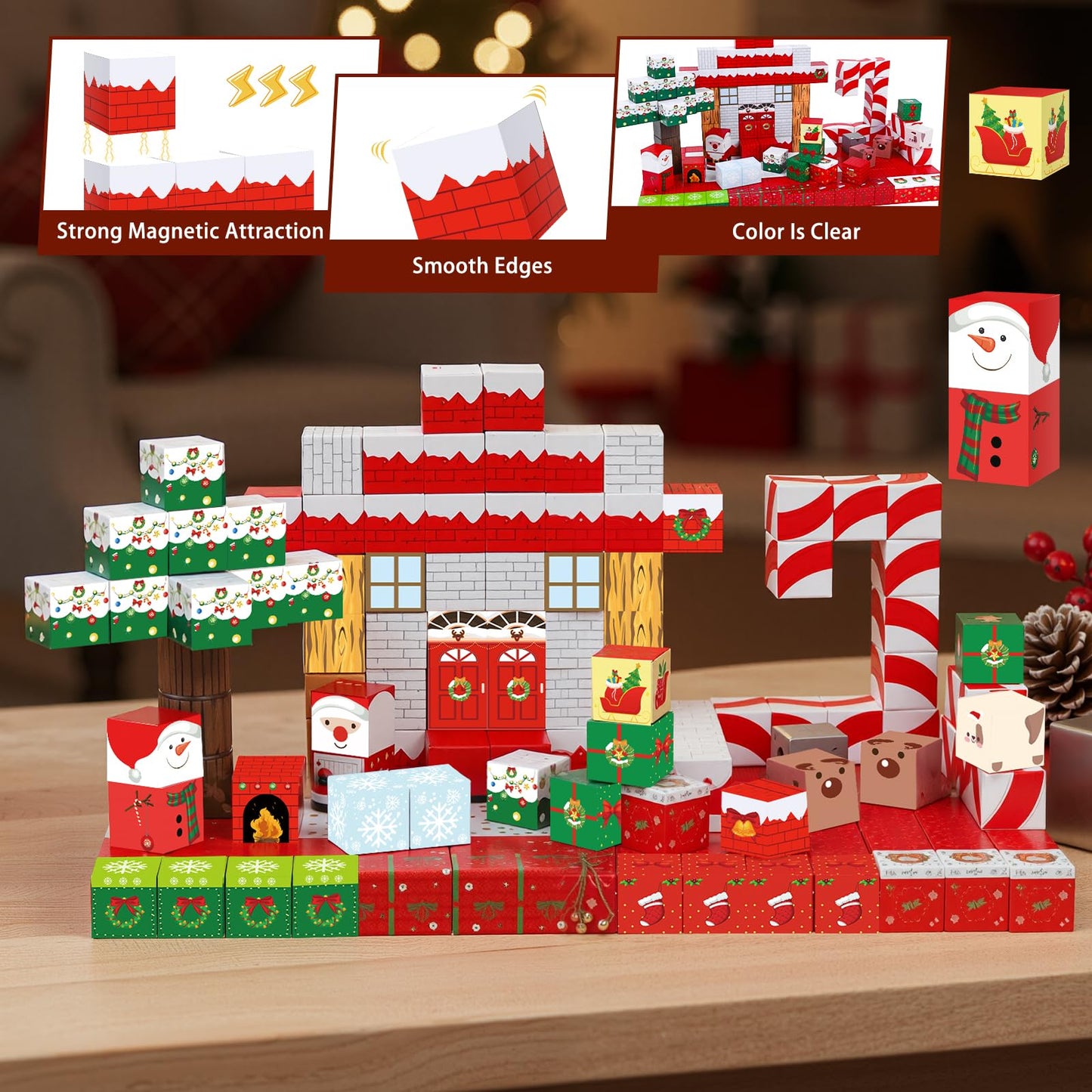 Silkovahamd Christmas Magnetic Blocks Toys 200 Pieces, Educational Magnet Building Tiles Gifts for Toddlers Kids Ages 3-8, STEM Sensory Toys Birthday