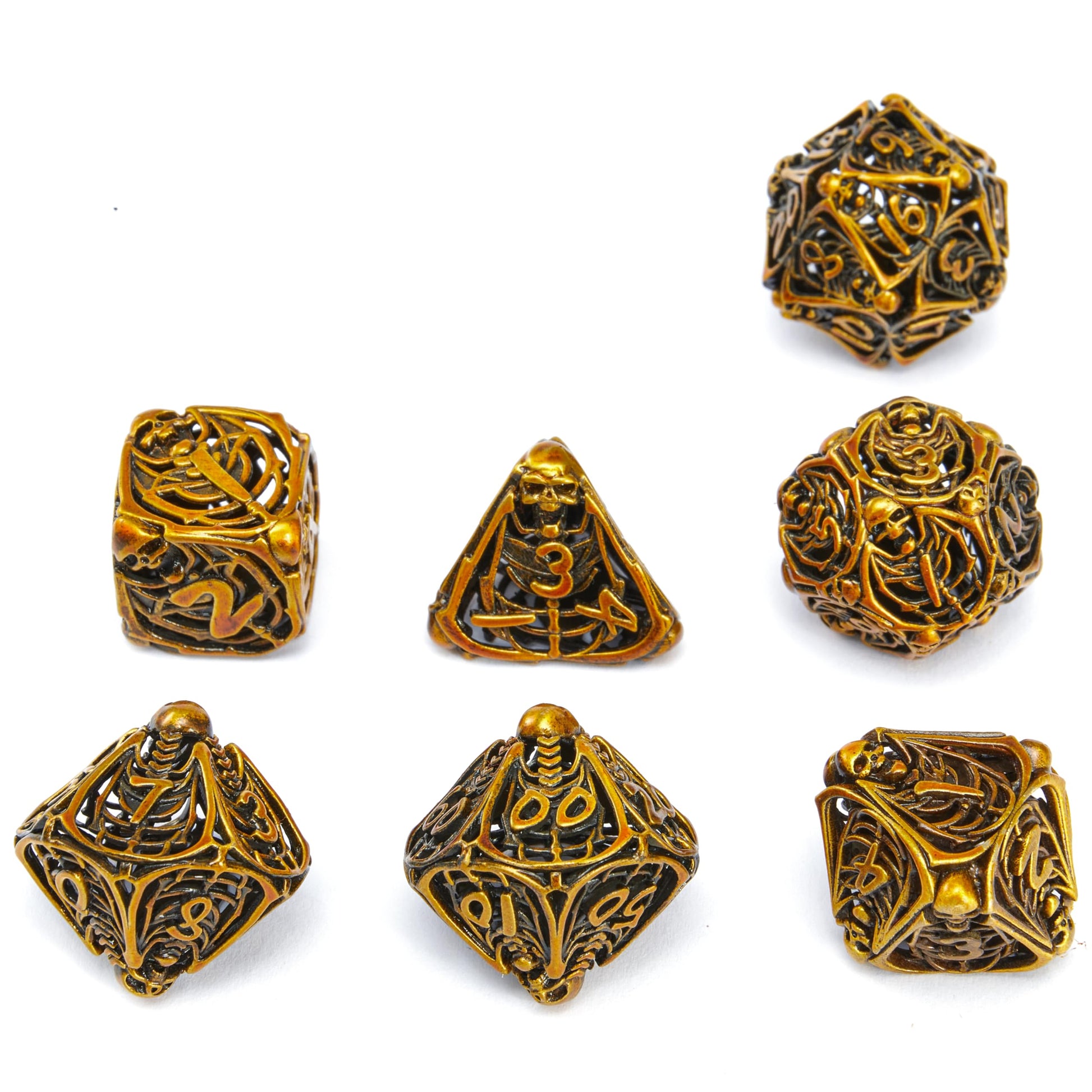 Metal Skull Dice Set Hollow Multi-Sided Dungeons & Dragons Dice 7CPS Role-Playing Dice Set with Flannel Bag Suitable for D&D Board Game Cards(Kugin)
