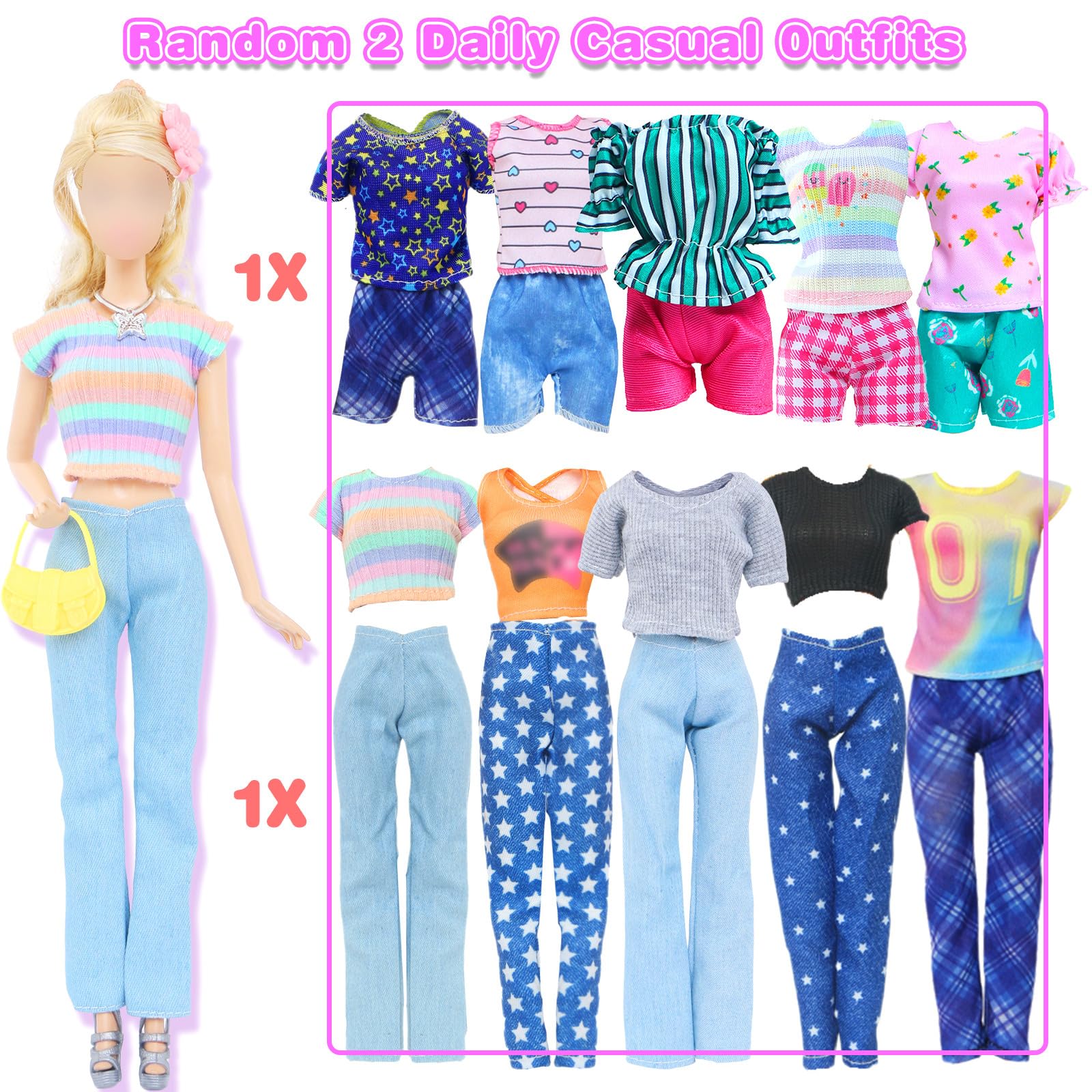 BJDBUS 50 Pcs Doll Clothes and Accessories, 2 Wedding Gowns 4 Fashion Dresses 2 Tops 2 Pants Outfits 2 Swimsuits Bikini 10 Shoes 10 Hangers 17