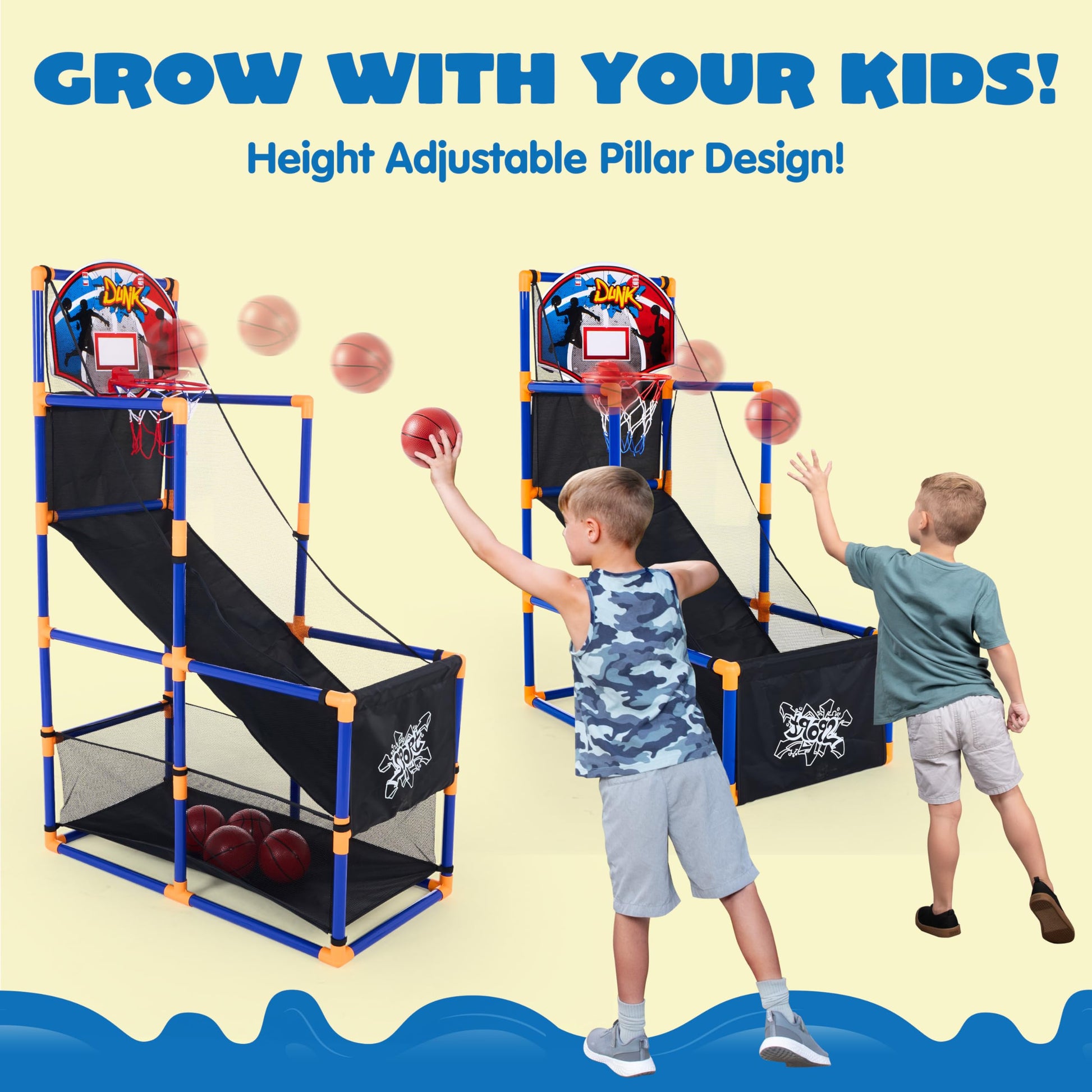 JOYIN Arcade Basketball Game Set with 4 Balls and Hoop for Kids 3+ Years Old Indoor Outdoor Sport Play - Easy Set Up - Air Pump Included - Ideal