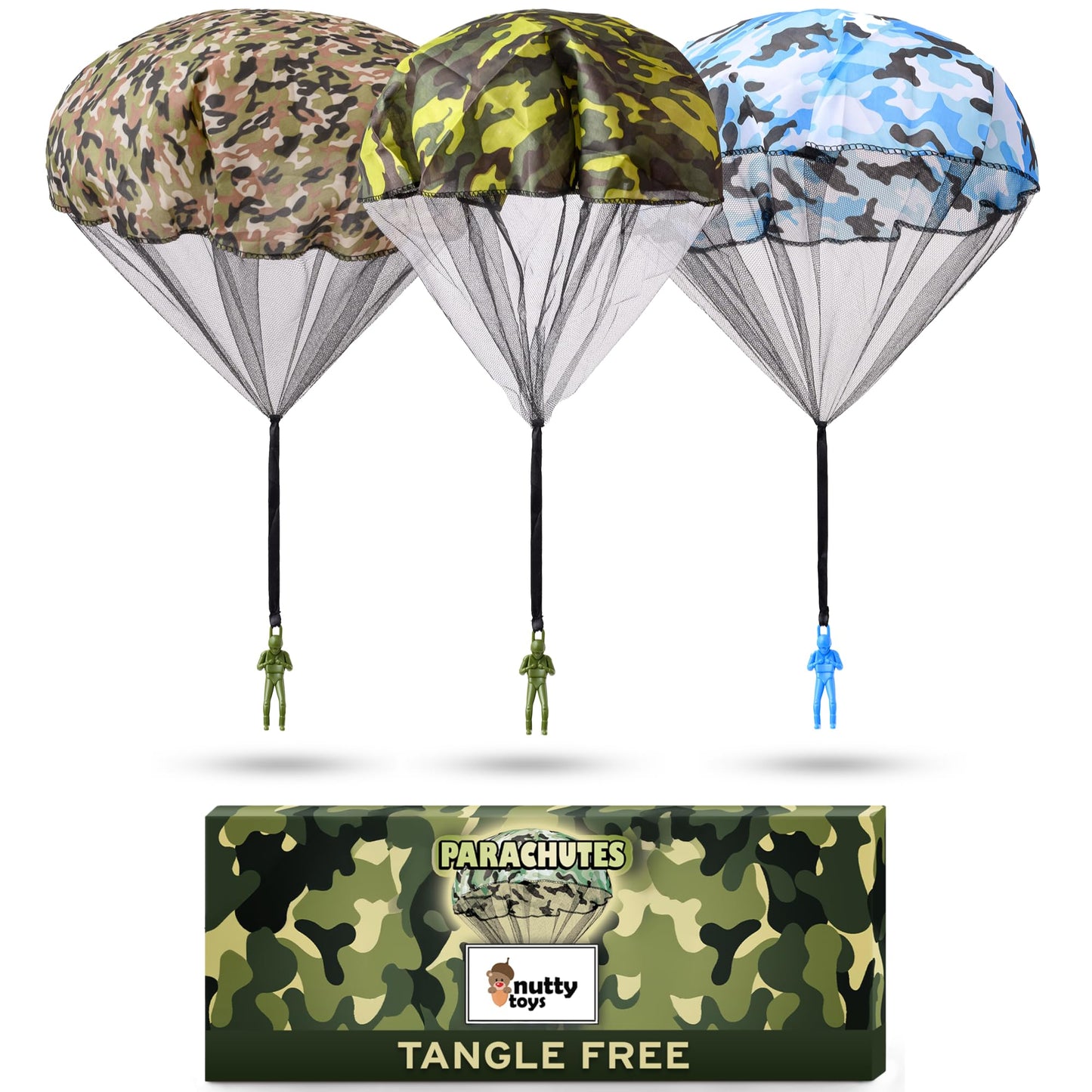 NUTTY TOYS Army Parachute Toys for Kids - Tangle Free Outdoor Flying Parachute Men, Best Small Outside Toys for 4 5 6 7 8 9 10 11 12 Year Old, Top