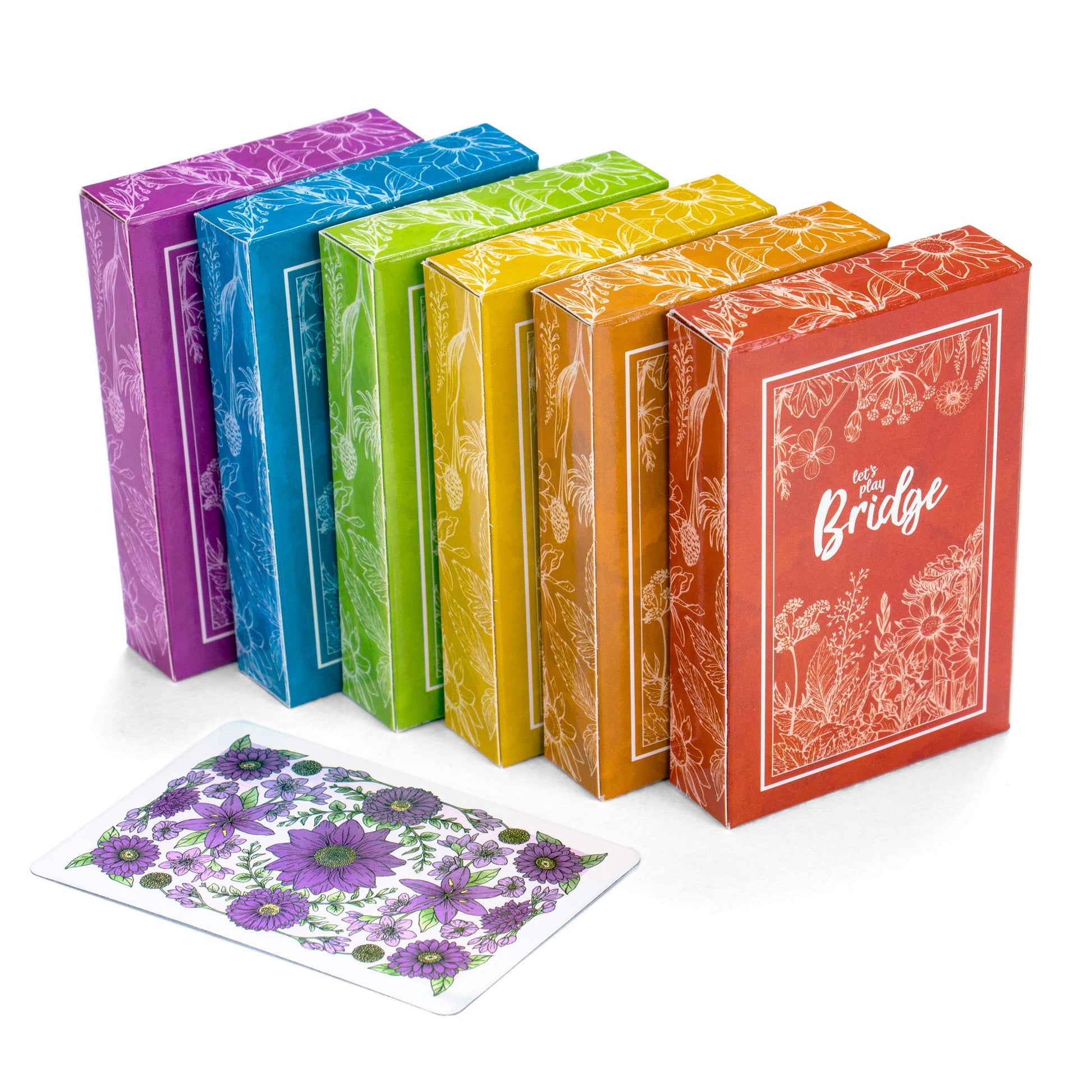 Let's Play Bridge | 6 Decks of Colorful, Watercolor Inspired Floral Playing Cards | Special Low-Vision 4-Color Index! | Classic Family Game Includes