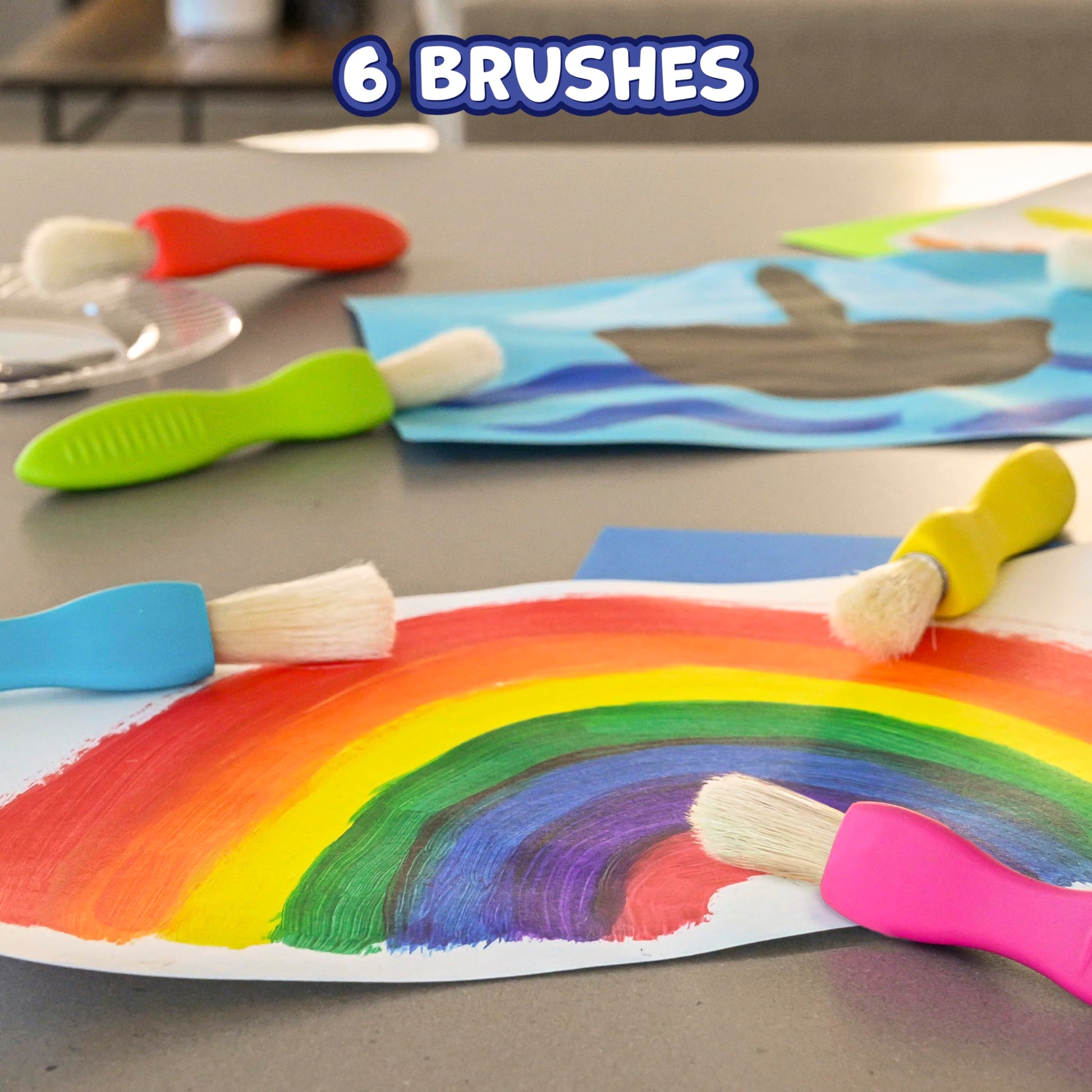 READY 2 LEARN Triangle Grip Toddler Paintbrush Set - Set of 6 - Easy-Grip Art Supplies - Thick Paint Brushes for Toddler Art - Art Supplies