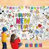 Ansoufien Happy New Year Giant Coloring Poster, 72 x 30 Inches Large Paper Tablecloth with 24 Paint Pens (12 Colors), DIY Party Activity Art Craft