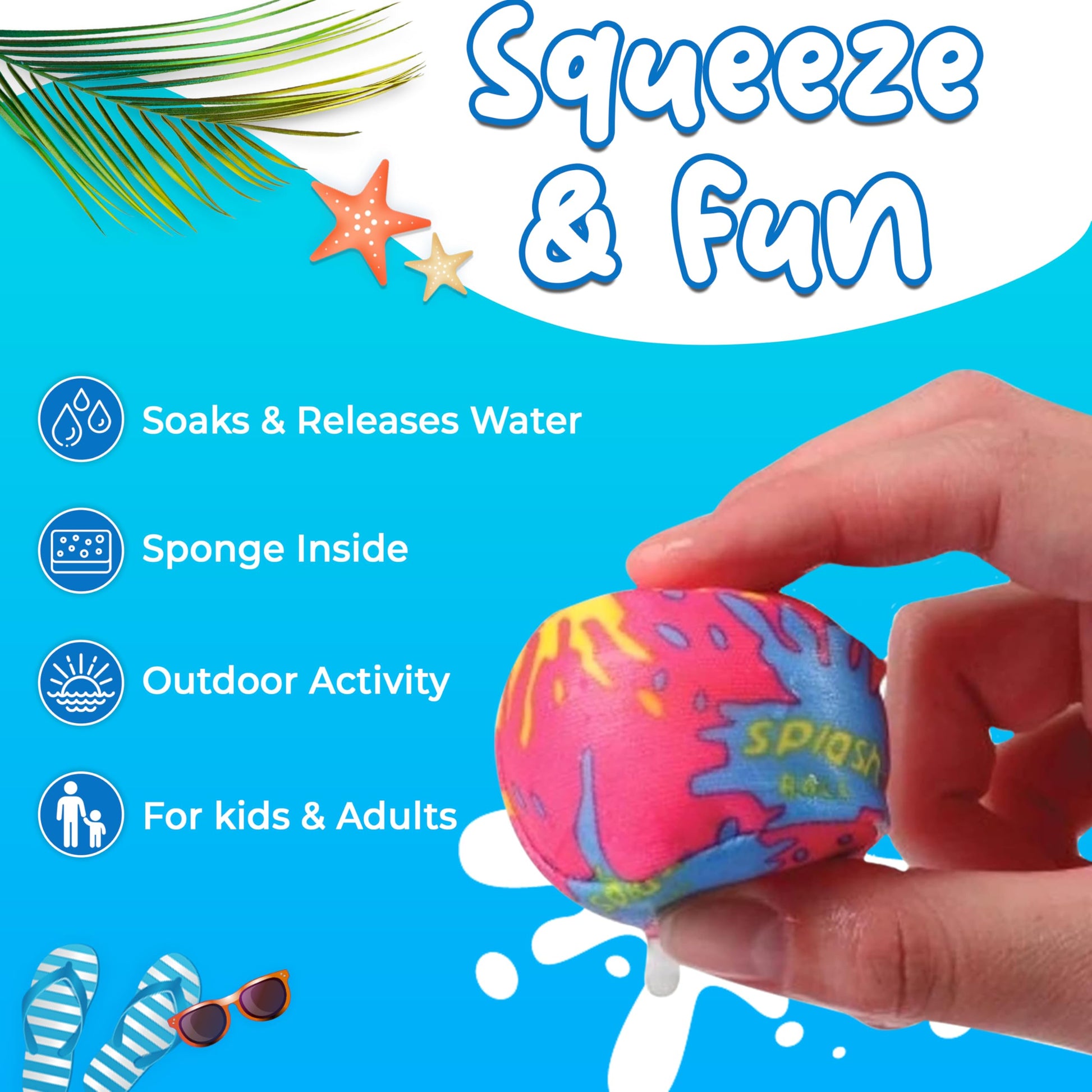 4E's Novelty 12 Pack - 3" Water Splash Balls Bomb - Water Absorbent Ball - Kids Pool Toys, Outdoor Water Fight Game Activity for Kids, Beach Pool