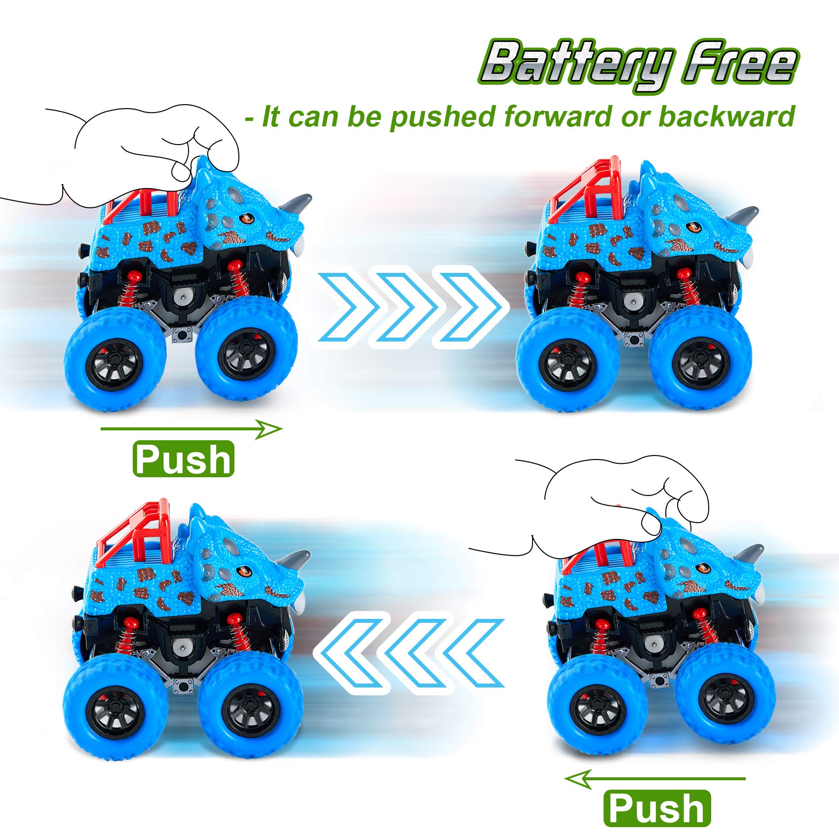 LODBY Dinosaur Toys for 2 3 4 5 Year Old Boys - Monster Truck Toys for Toddlers Boys Ages 2-4-6 - Push and Go Cars Dinosaur Toys for Kids 3-5 Year Old